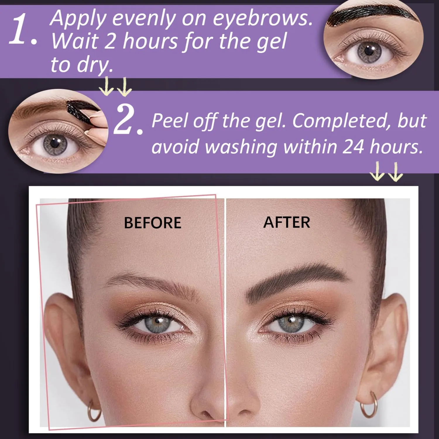 Peel Off Eyebrow Gel, Black Tattoo Eyebrow Gel Easy Peel Off for Women, Up to 3 Days Waterproof & Long Lasting Brow Color, Easy Application for Fuller & Defined Looking Brows (04#)