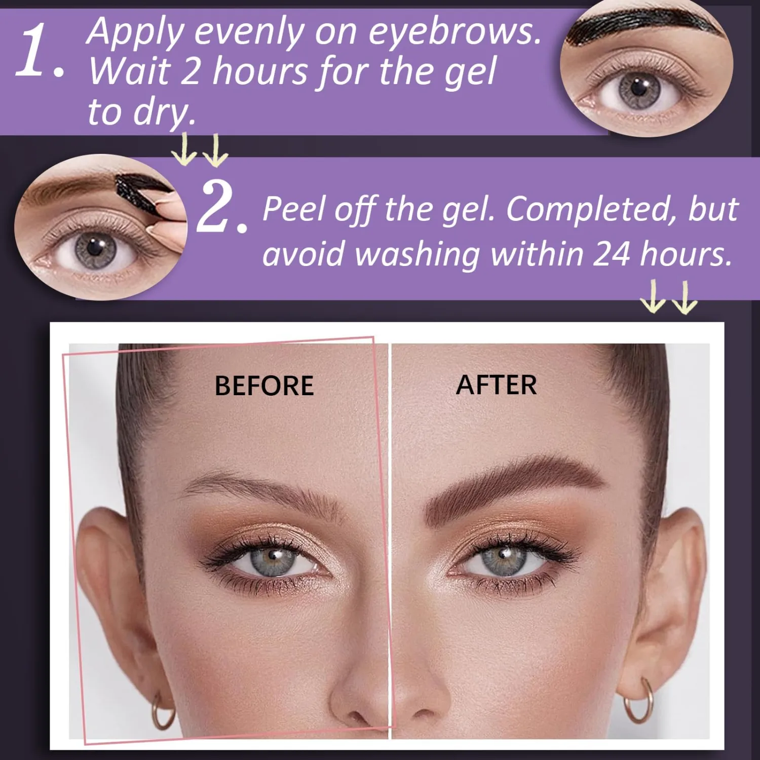 Peel Off Eyebrow Gel, Dark Brown Tattoo Eyebrow Gel Easy Peel Off for Women, Up to 3 Days Waterproof & Long Lasting Brow Color, Easy Application for Fuller & Defined Looking Brows (01#)