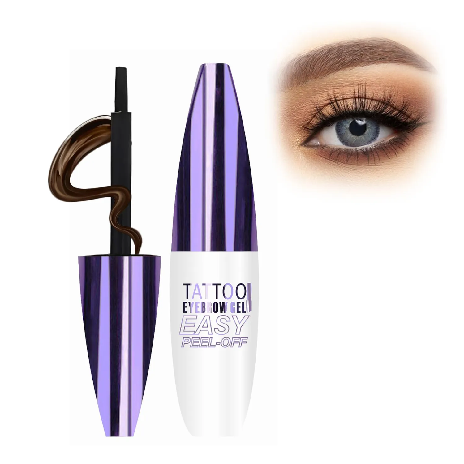 Peel Off Eyebrow Gel, Light Brown Tattoo Eyebrow Gel Easy Peel Off for Women, Up to 3 Days Waterproof & Long Lasting Brow Color, Easy Application for Fuller & Defined Looking Brows (02#)