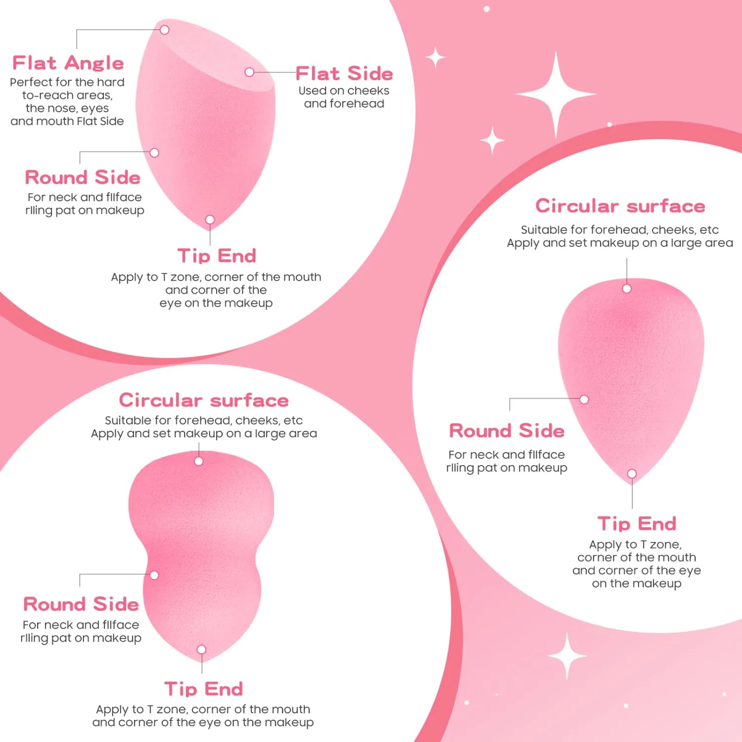 15pcs Pink Makeup Sponge Set, Non-Latex Wet & Dry Dual Use Foundation Sponge for Flawless Application, Reusable & Washable, Ultra Soft Powder Puff Blenders for Cream, Liquid & Powder Makeup