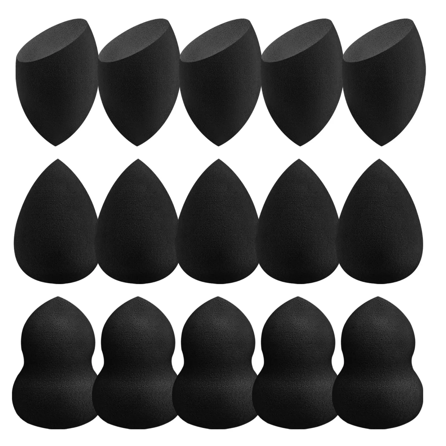 Makeup Sponge Set 15 Pcs Black, Soft Foundation Sponge & Powder Puff, Latex-Free Beauty Makeup Sponge, Reusable Washable Dual Use for Dry & Wet, Flawless Makeup Application