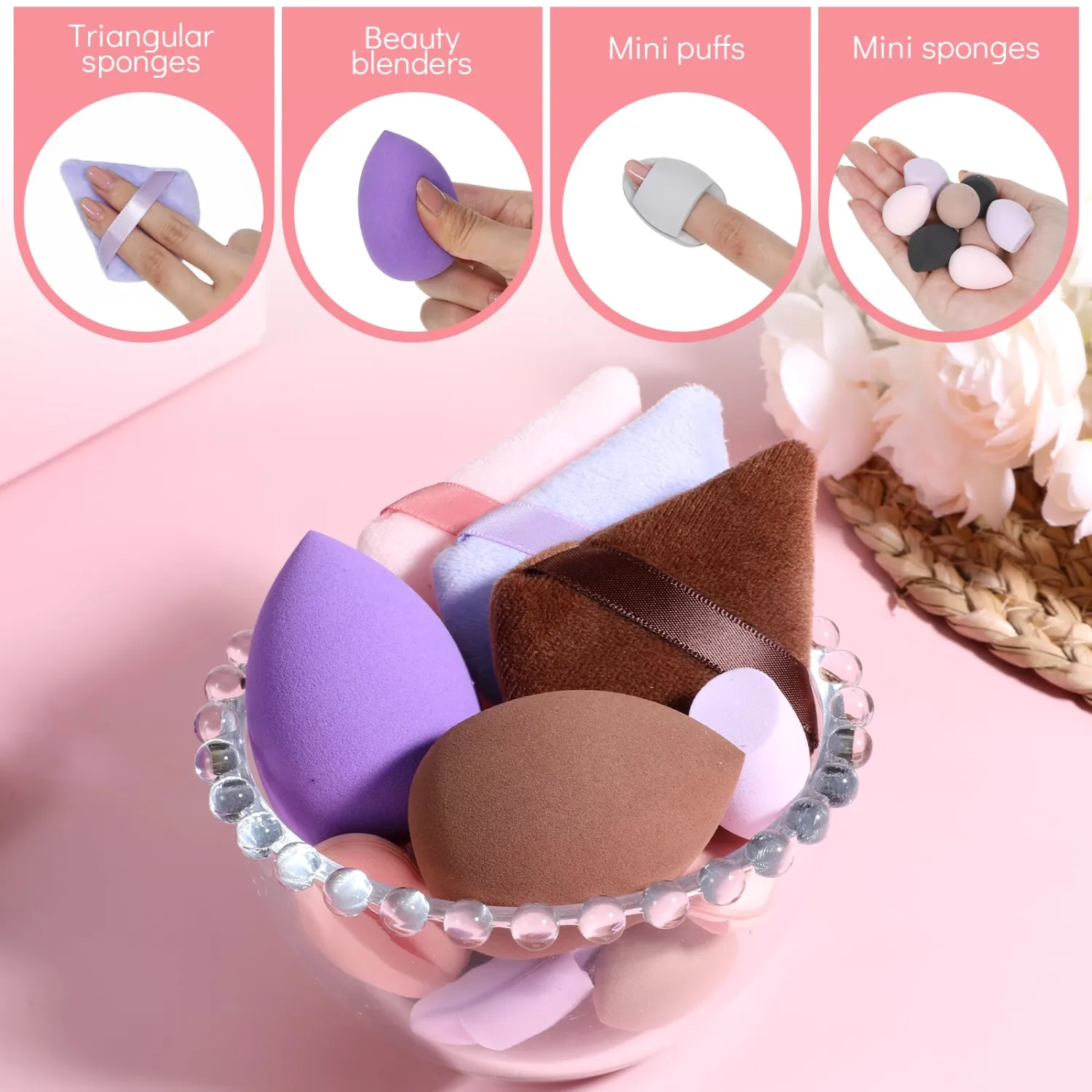 60 Pcs Makeup Sponge Set, Multi-colored Blending Sponge, Makeup Blender Sponges for Liquid Cream, and Powder Latex Free