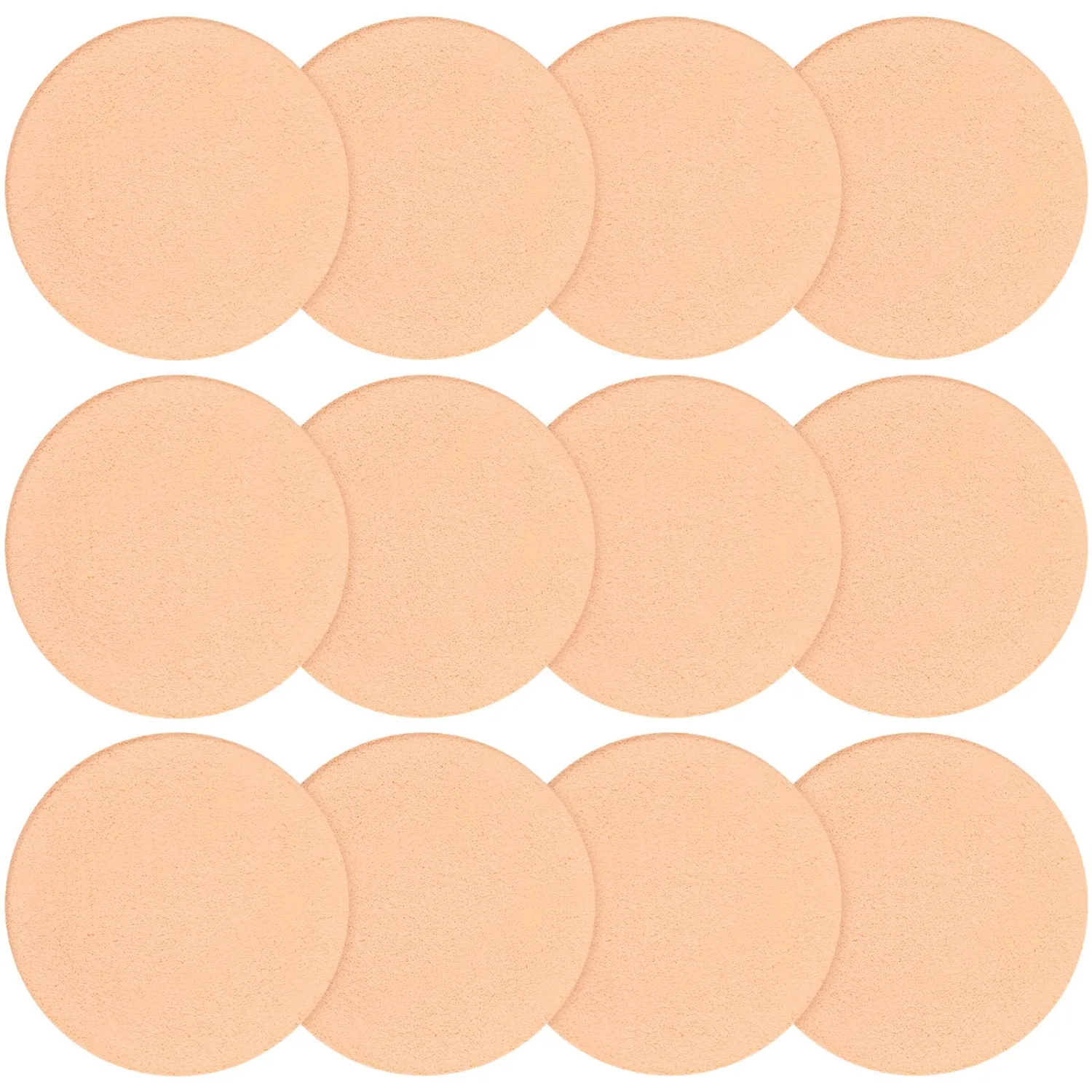 12 PCS Nude Round Makeup Sponge Flat Make Up Sponges Smooth Cosmetic Sponge Facial Powder Puff Eye Foundation Beauty Makeup Pads for Women Lady All Skin Types Wet and Dry Dual Use