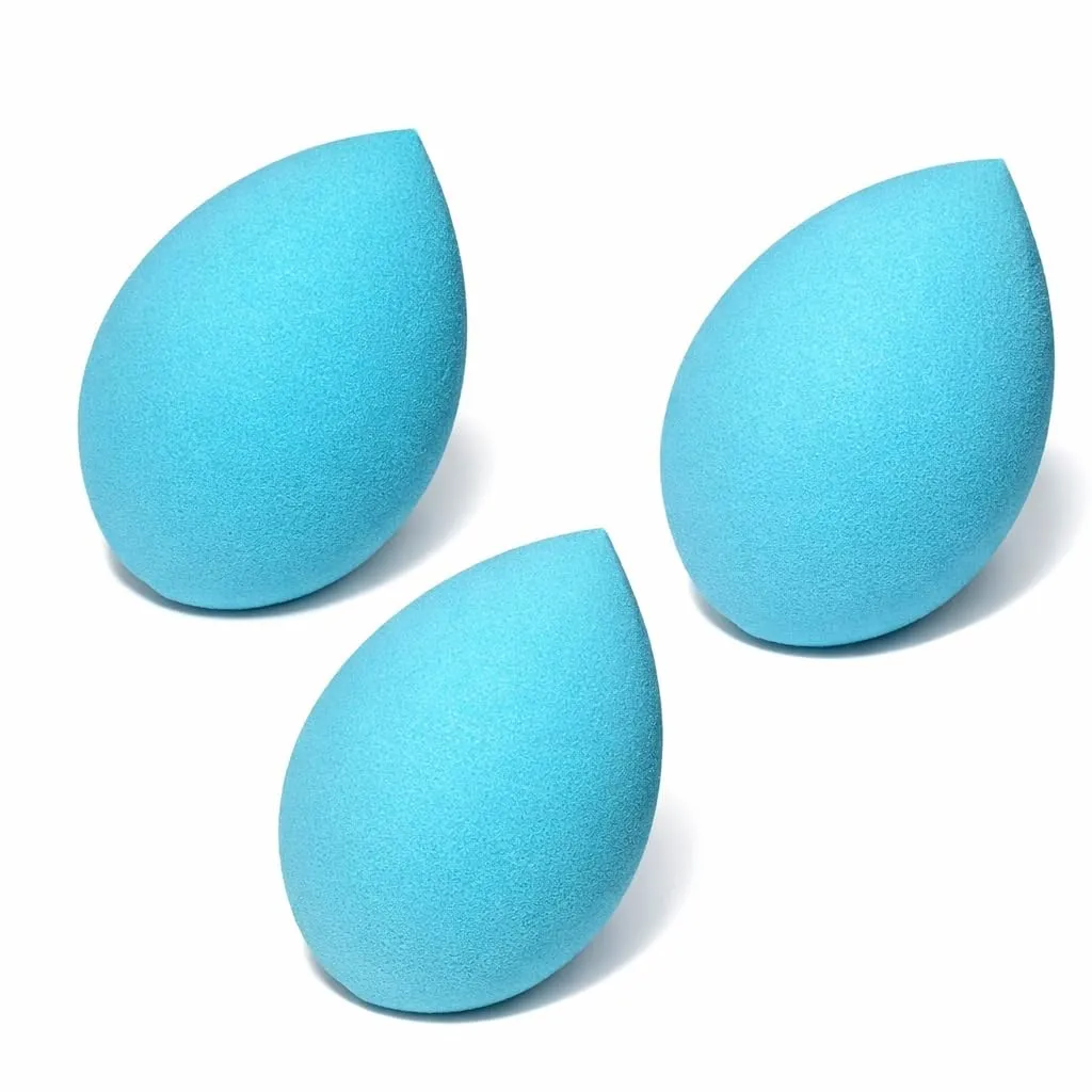 Makeup Sponge Blender Set, 3 Pack (Aqua) – Latex-Free Beauty Blending Sponges for Foundation, Concealer & Cream Makeup – Soft, Expands When Wet, Flawless Airbrushed Finish Makeup Applicator