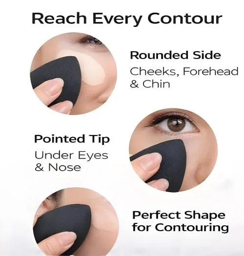 Beauty Makeup Sponge Blender 3 Pack – Ultra Soft Latex-Free Beauty Sponge for Foundation, Concealer & Powder – Flawless Airbrush Finish, Wet & Dry Use Cosmetic Applicator (Black)