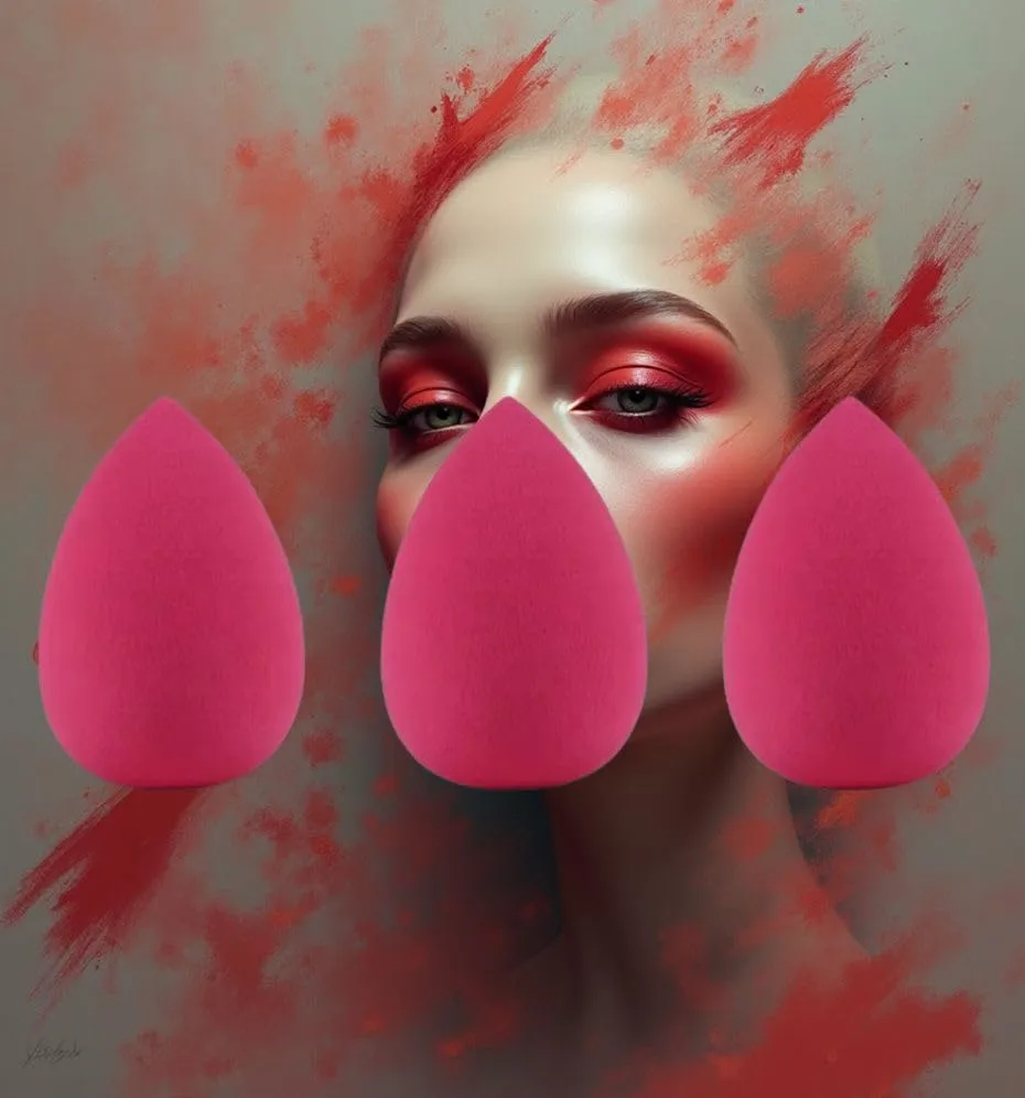 Makeup Sponge Blender, 3 Pack, Red, Flawless Foundation Blending, Latex-Free Cosmetic Applicator Puff for Liquid, Cream, & Powder