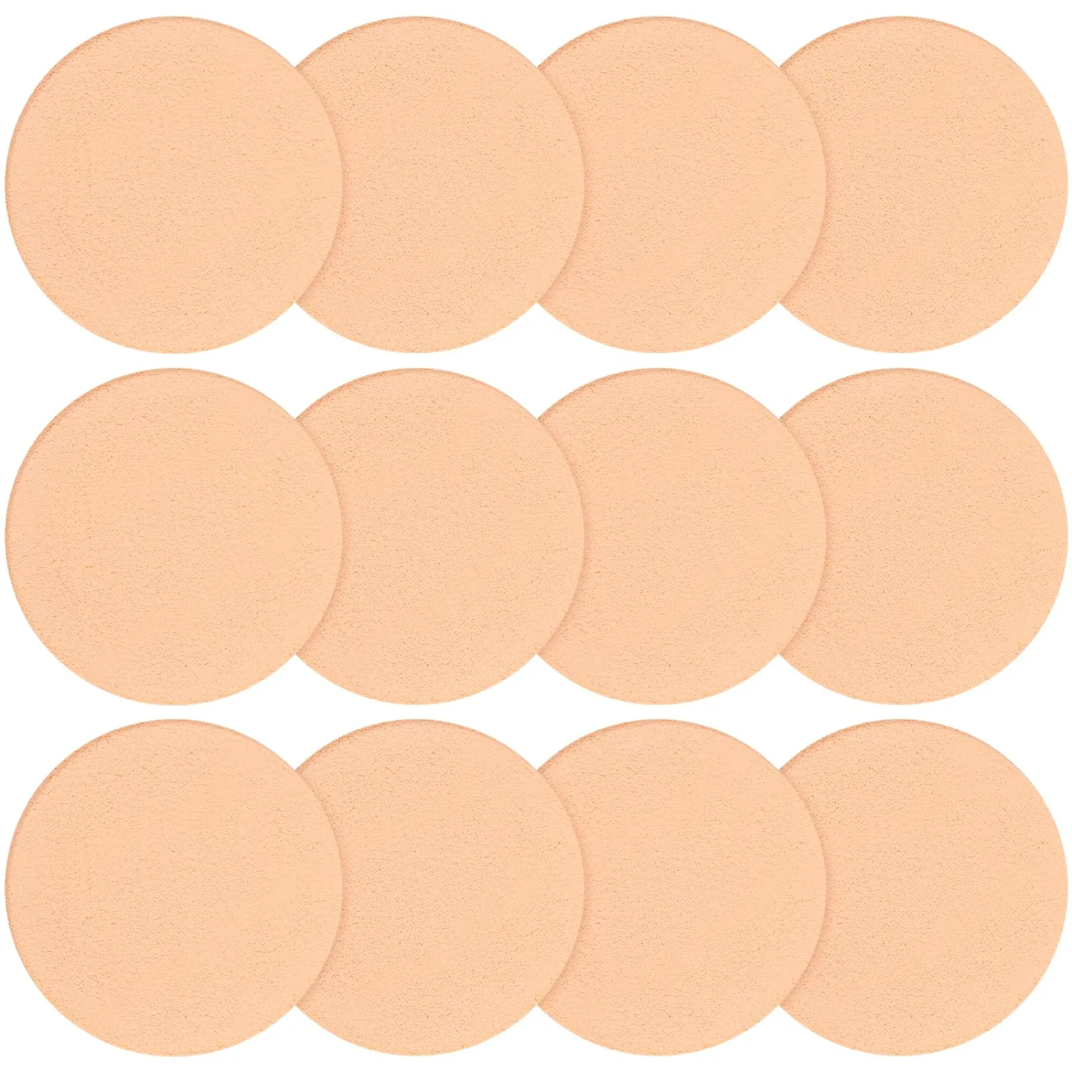 12PCS Round Makeup Sponges, Beige Round Cosmetic Sponge Pad for Wet and Dry Use, Cosmetic Sponge Foam Pad for Foundation, Puff, Liquid Foundation, Cream and Concealer (Diameter 5.5cm, Thickness 0.5cm)