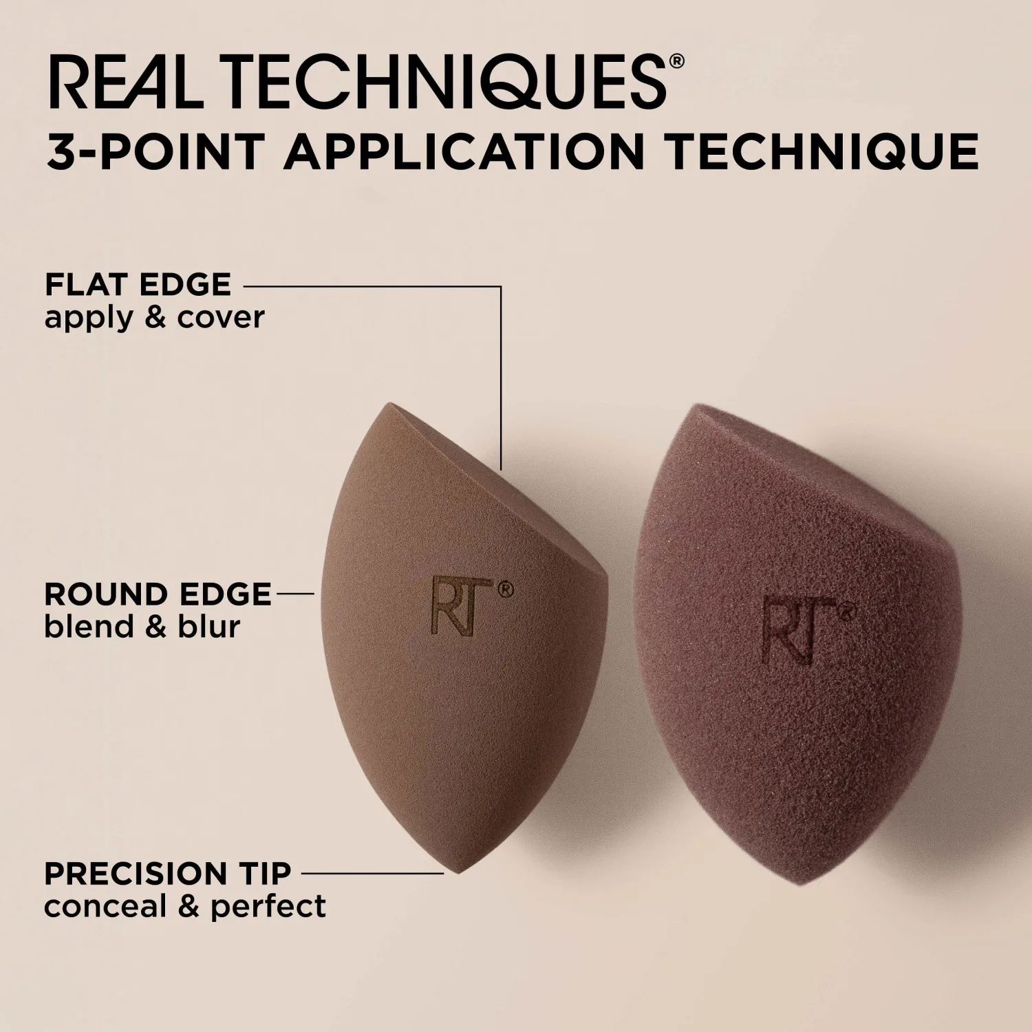 Real Techniques New Nudes Bare Finish Sponge Duo, Beauty Sponges for Liquid Foundation, Skin Tint & Concealer, Light-to-Full Coverage, Latex-Free Makeup Sponges, Cruelty-Free, 2 Count