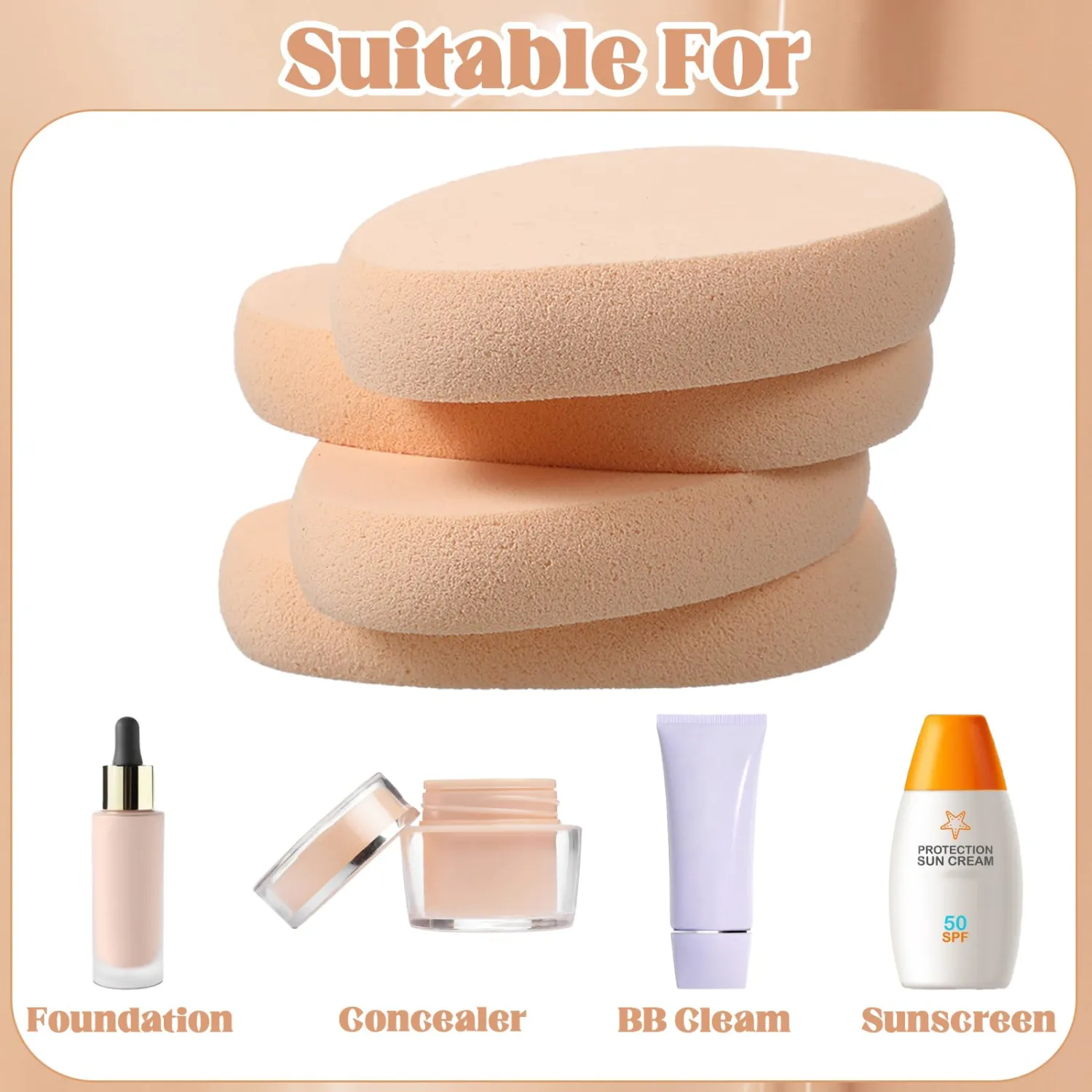 Flat Makeup Sponge, 12 Pcs Beige Smooth Makeup Sponges Cushion Foundation Puff Make up Cushion Make up Applicator Sponge for Natural and Easy Soft Long-lasting and Beginner-friendly