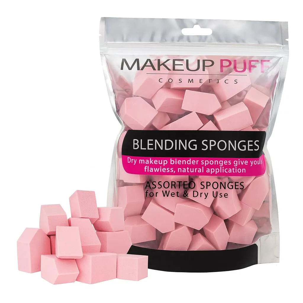 Makeup Sponges Set 60 Count Triangle Cosmetic Wedges for Foundation Blending, Nail Art, Crafts, Face Painting | Beauty Sponges Cosmetic Rectangular Wet or Dry Use (Pink)