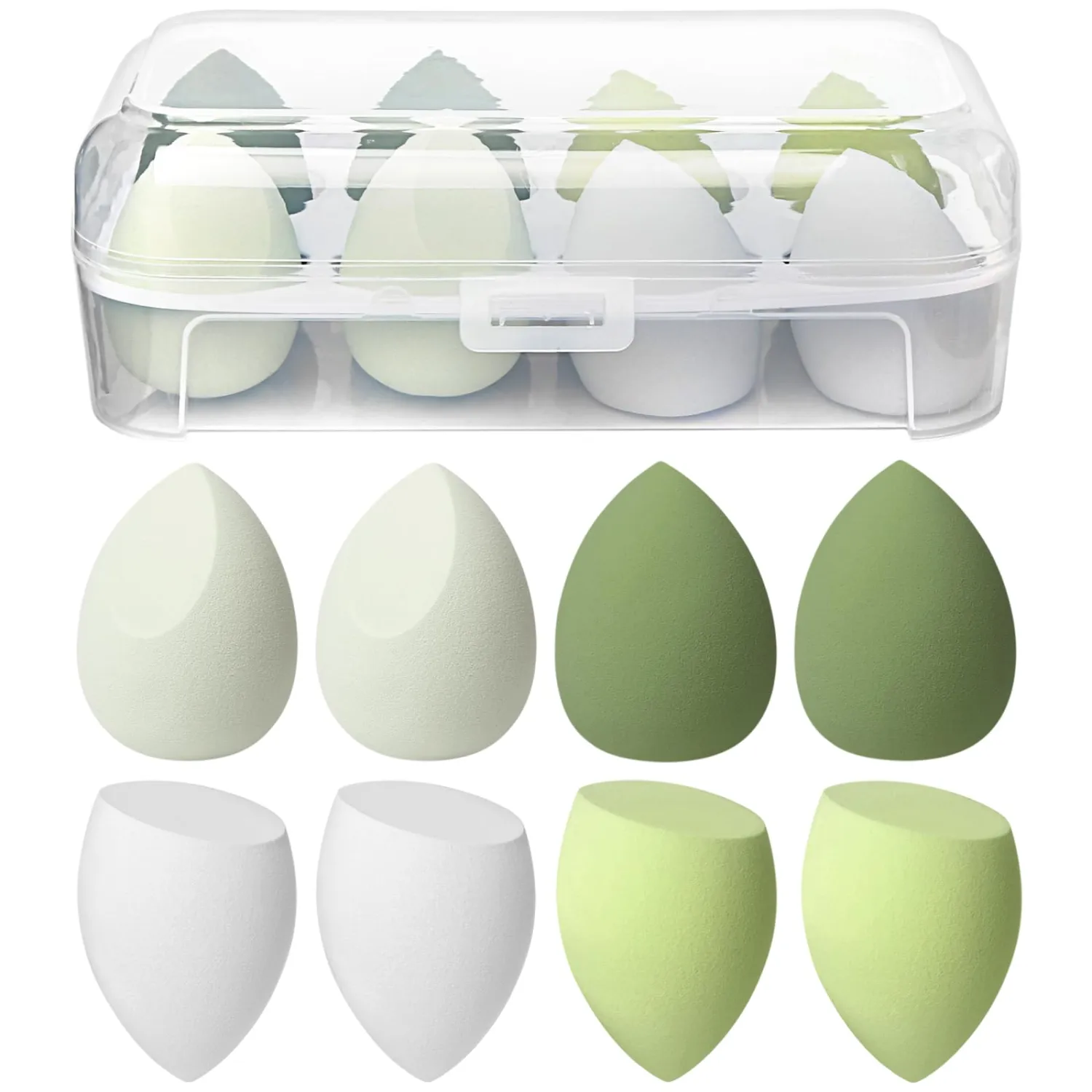 8 PCS Makeup Sponge, Super Soft Beauty Sponge, Latex Free Multicolor Sponges for Powder Cream and Liquid, Set Professional Makeup Tools with Storage Box (Green)