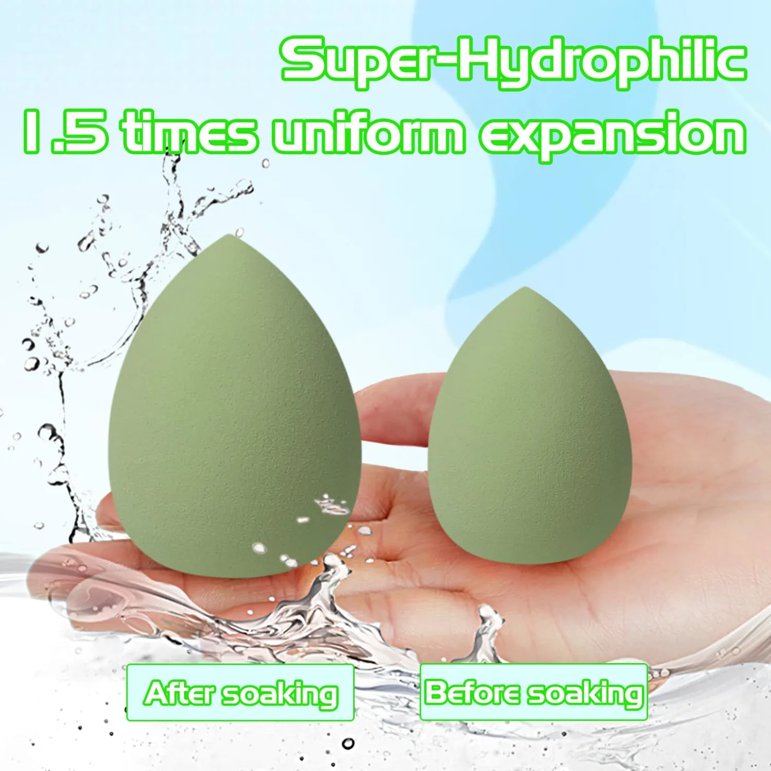 8 PCS Makeup Sponge, Super Soft Beauty Sponge, Latex Free Multicolor Sponges for Powder Cream and Liquid, Set Professional Makeup Tools with Storage Box (Green)