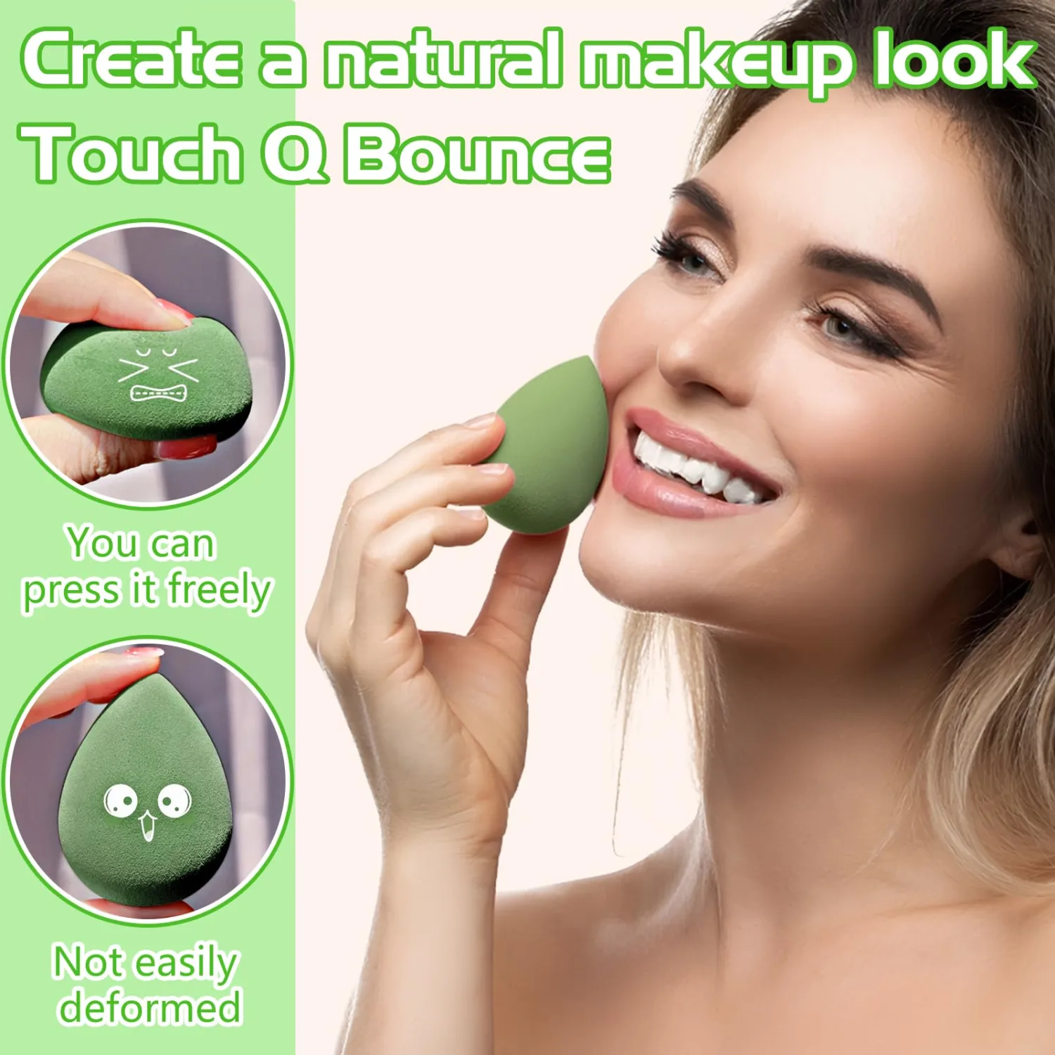 8 PCS Makeup Sponge, Super Soft Beauty Sponge, Latex Free Multicolor Sponges for Powder Cream and Liquid, Set Professional Makeup Tools with Storage Box (Green)