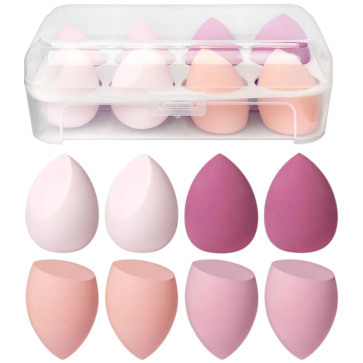 8 PCS Makeup Sponge, Super Soft Beauty Sponge, Latex Free Multicolor Sponges for Powder Cream and Liquid, Set Professional Makeup Tools with Storage Box (Pink)