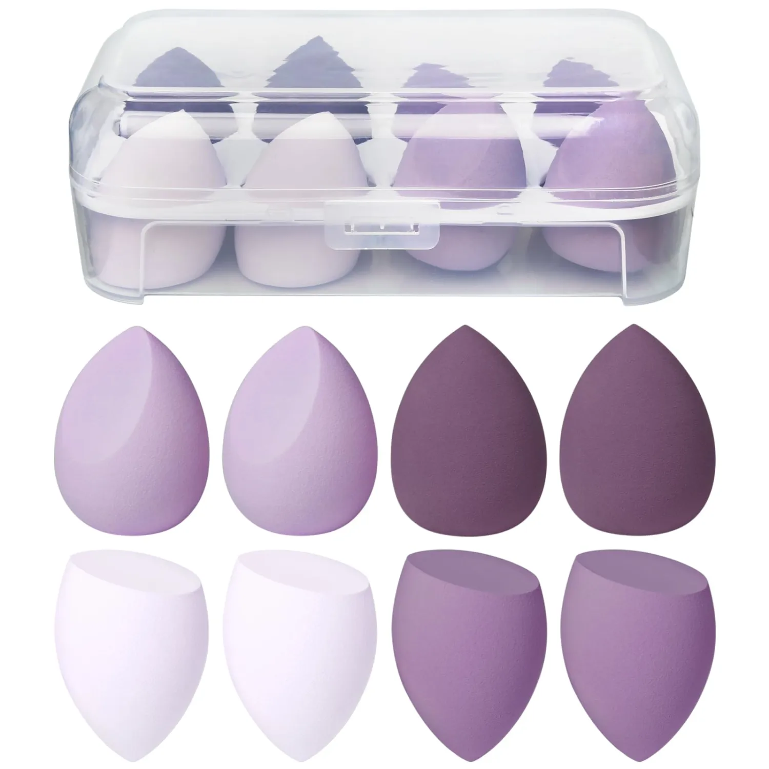 8 PCS Makeup Sponge, Super Soft Beauty Sponge, Latex Free Multicolor Sponges for Powder Cream and Liquid, Set Professional Makeup Tools with Storage Box (Violet)
