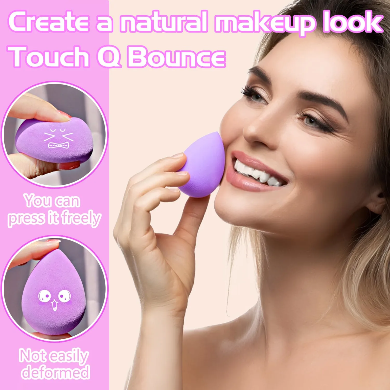 8 PCS Makeup Sponge, Super Soft Beauty Sponge, Latex Free Multicolor Sponges for Powder Cream and Liquid, Set Professional Makeup Tools with Storage Box (Violet)
