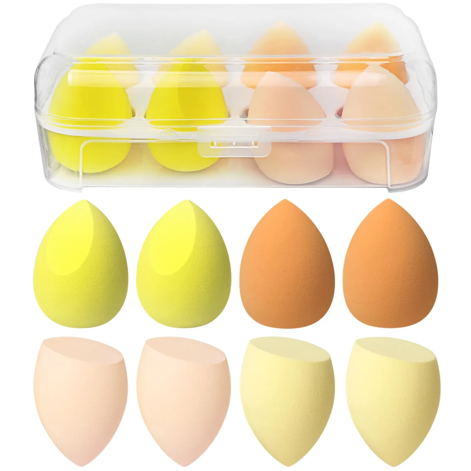 8 PCS Makeup Sponge, Super Soft Beauty Sponge, Latex Free Multicolor Sponges for Powder Cream and Liquid, Set Professional Makeup Tools with Storage Box (Yellow)