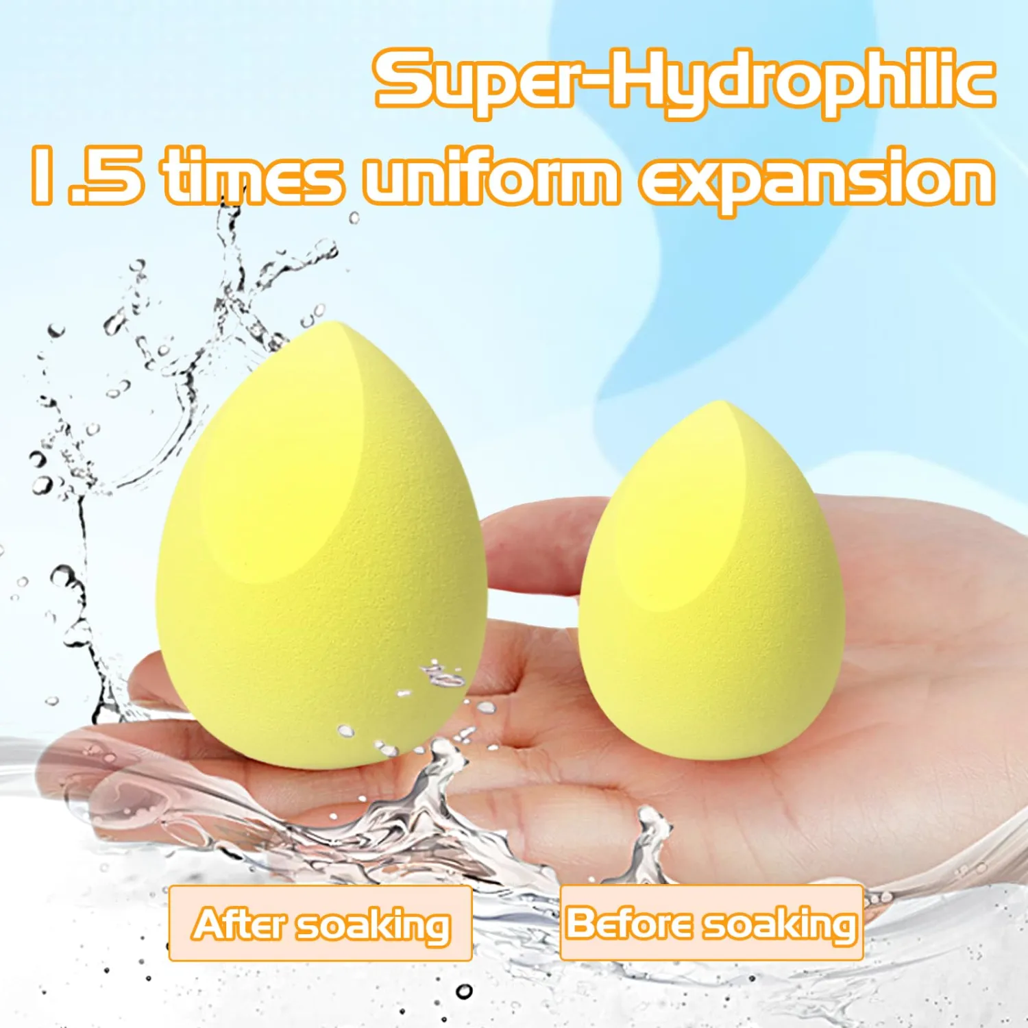 8 PCS Makeup Sponge, Super Soft Beauty Sponge, Latex Free Multicolor Sponges for Powder Cream and Liquid, Set Professional Makeup Tools with Storage Box (Yellow)