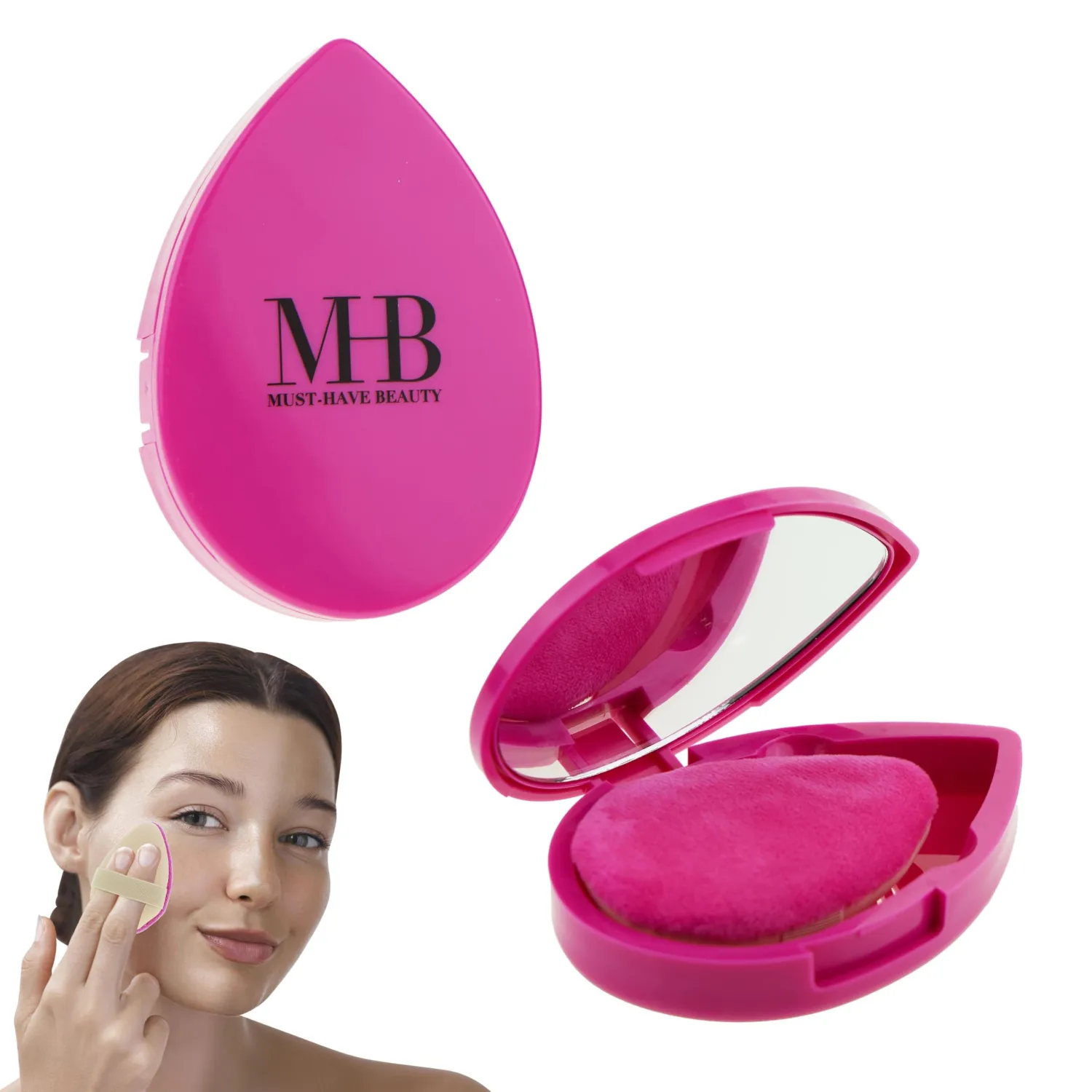 2pc Dual-Sided Beauty Puff with Carrying Case & Matching Mirror for Flawless Application | Professional Beauty Blenders For Flawless Makeup Application, Pink Makeup Sponge w/Holder