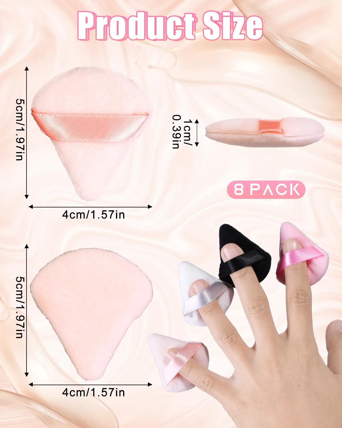 8 PCS Mini Powder Puff, Finger Setting Powder Puffs for Face, Small Velour Triangle Makeup Sponge (Black+White+Nude+Pink)