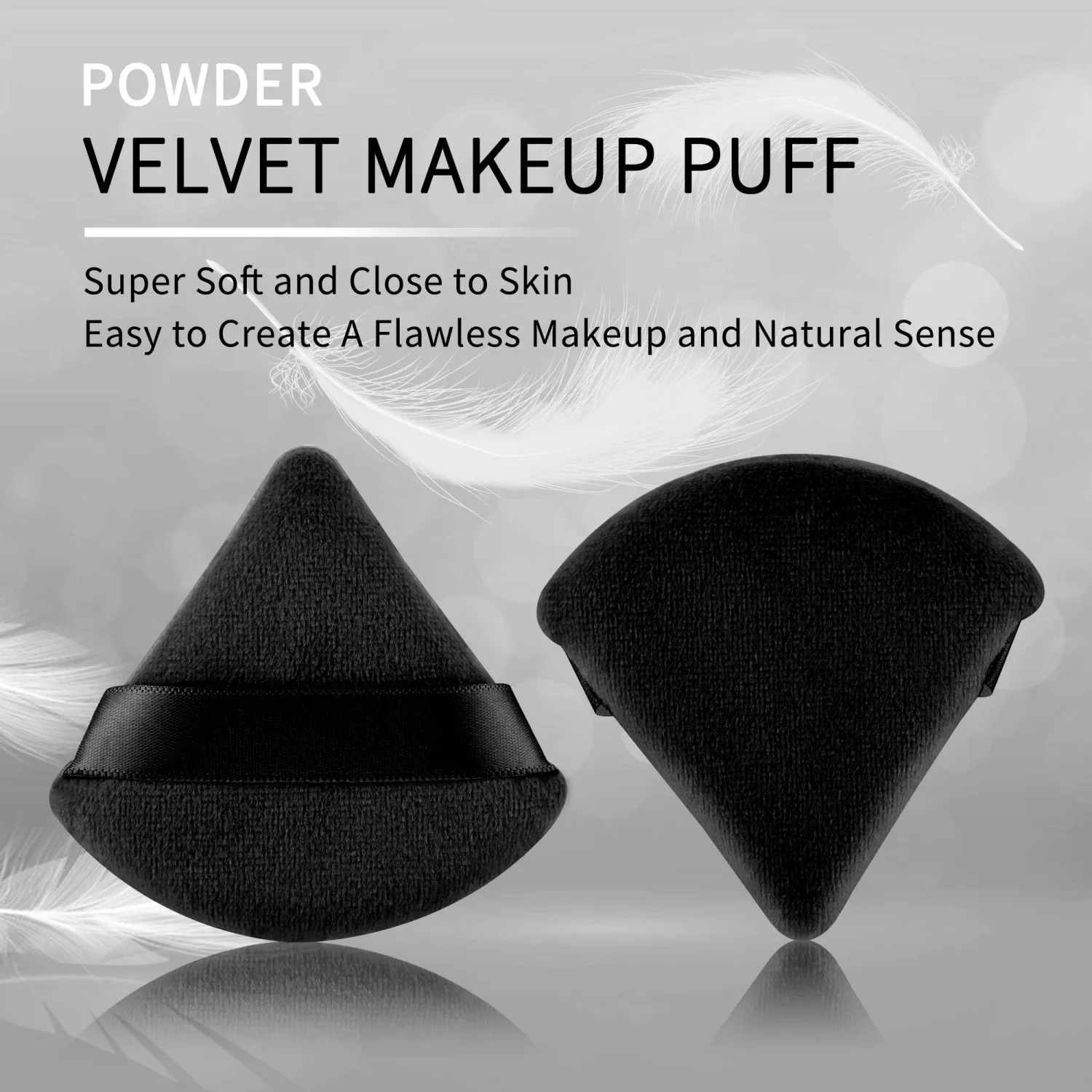2 Pcs EVAOUXIU Triangle Powder Puff for Face Powder, Soft Plush Setting Makeup Puff, Velour Cosmetic Foundation Blender Sponge Beauty Makeup Tools (Black)
