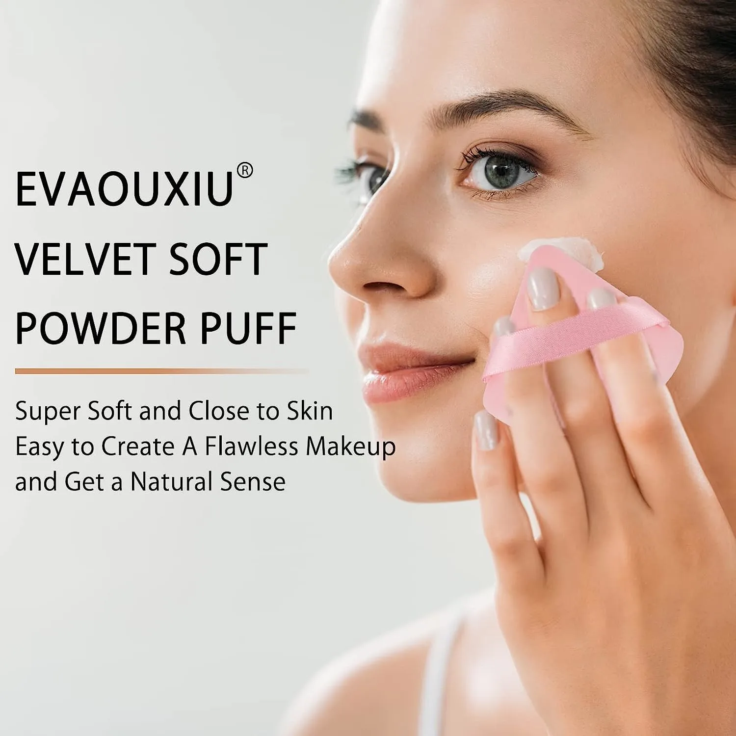 2 Pcs EVAOUXIU Triangle Powder Puff for Face Powder, Soft Plush Setting Powder Puff, Velour Cosmetic Foundation Blender Sponge Beauty Makeup Tools (Pink&Nude)