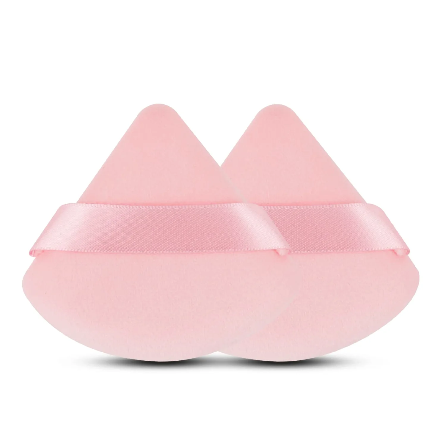 2 Pcs EVAOUXIU Triangle Powder Puff for Face Powder, Soft Plush Setting Powder Puff, Velour Cosmetic Foundation Blender Sponge Beauty Makeup Tools (Pink)