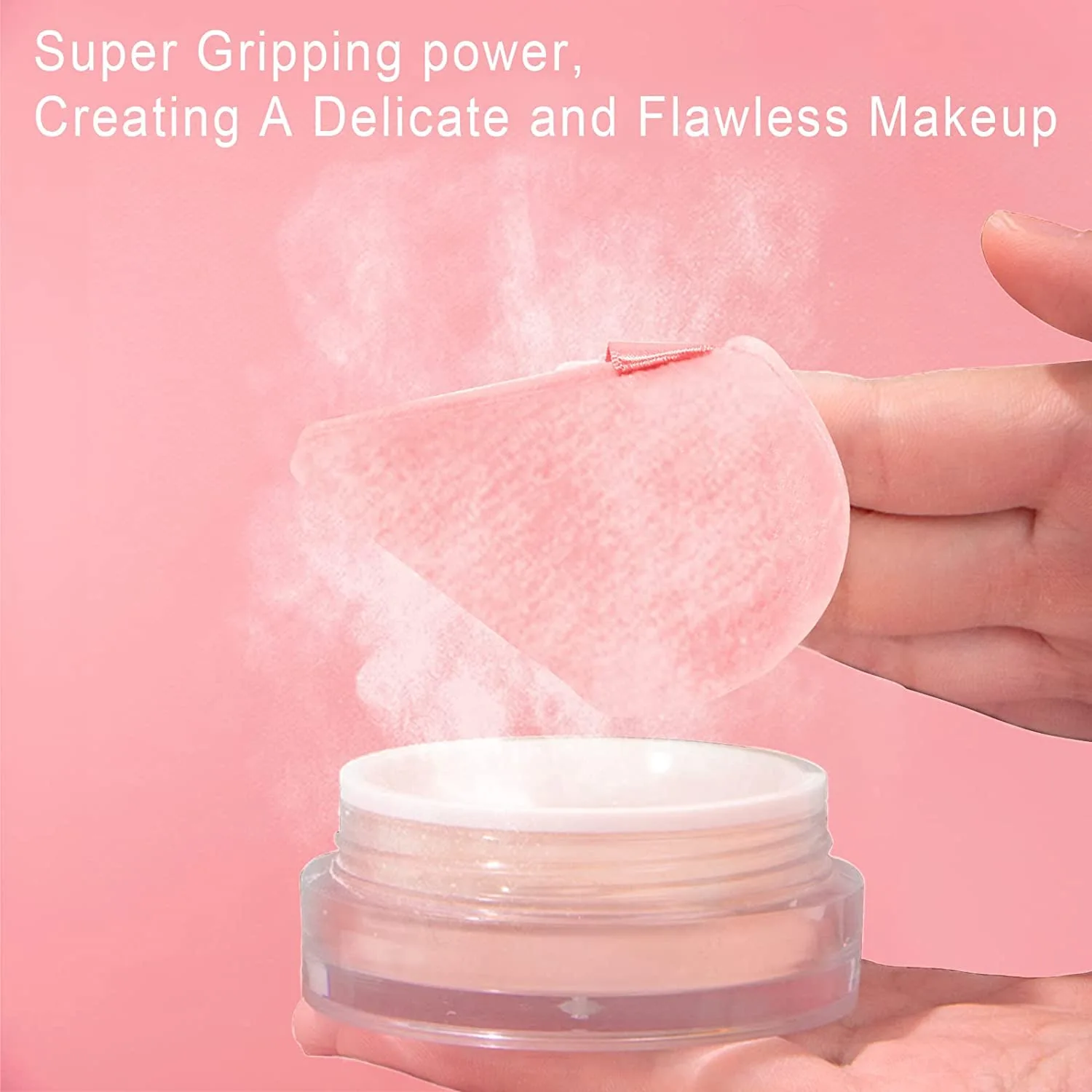 2 Pcs EVAOUXIU Triangle Powder Puff for Face Powder, Soft Plush Setting Powder Puff, Velour Cosmetic Foundation Blender Sponge Beauty Makeup Tools (Pink)