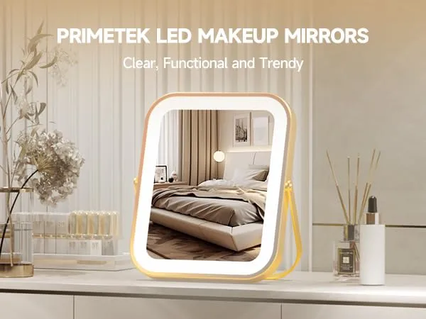 PRIMETEK Vanity Mirror with Lights, 10"x8" LED Lighted Makeup Mirror, Portable Makeup Mirror with Lights, Touch Screen, 3-Color Lighting, for Vanity Desk Tabletop, Bedroom