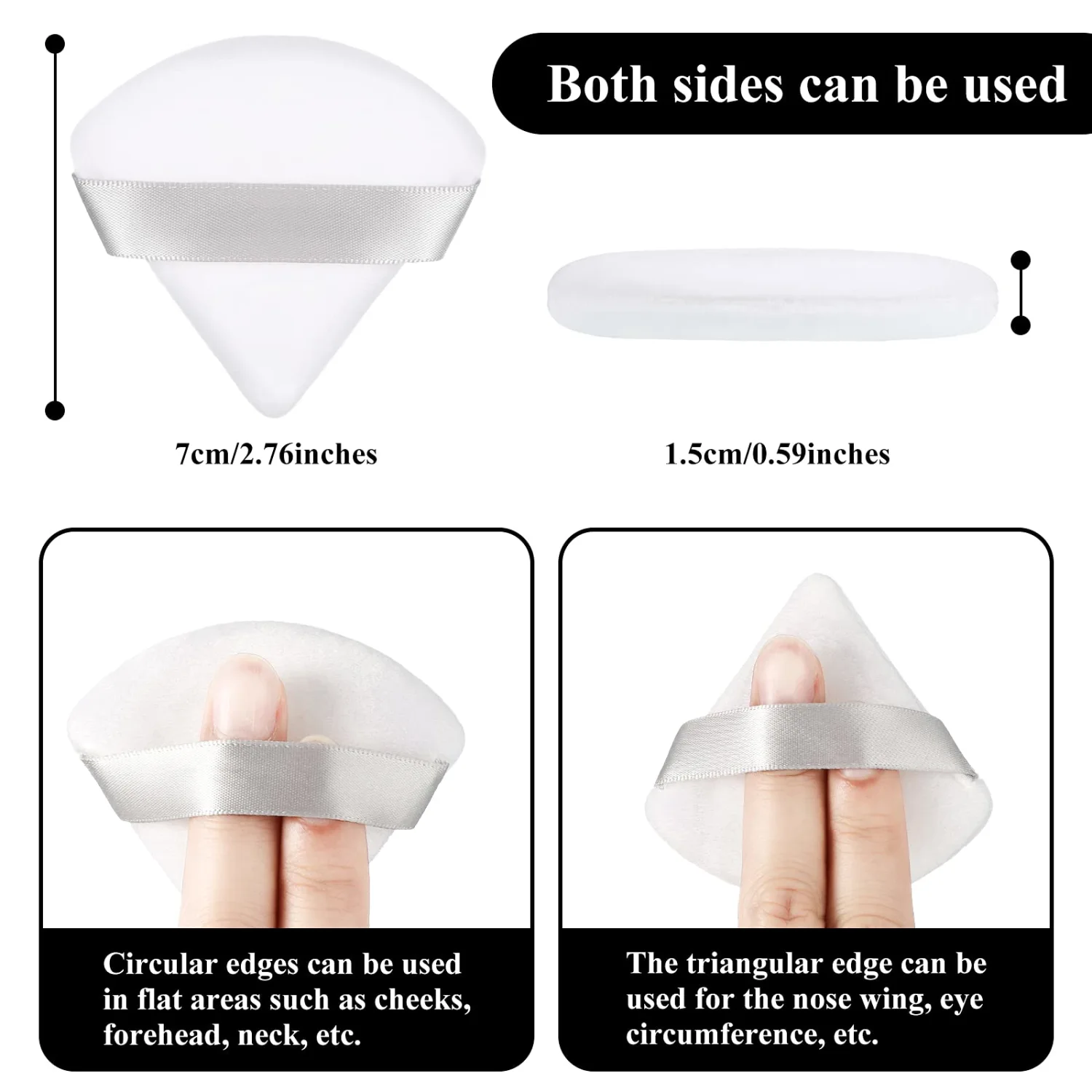 Maitys 12 Pcs Powder Puff Triangle for Face Makeup Cosmetic Loose Powder Puff Velour Soft Body Washable Reusable Foundation Sponge Wet Dry Makeup Tool for Women(Small,White)