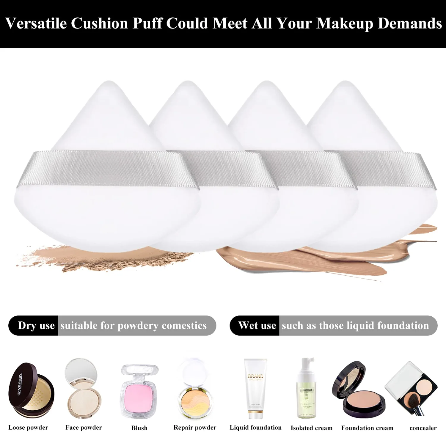 Maitys 12 Pcs Powder Puff Triangle for Face Makeup Cosmetic Loose Powder Puff Velour Soft Body Washable Reusable Foundation Sponge Wet Dry Makeup Tool for Women(Small,White)