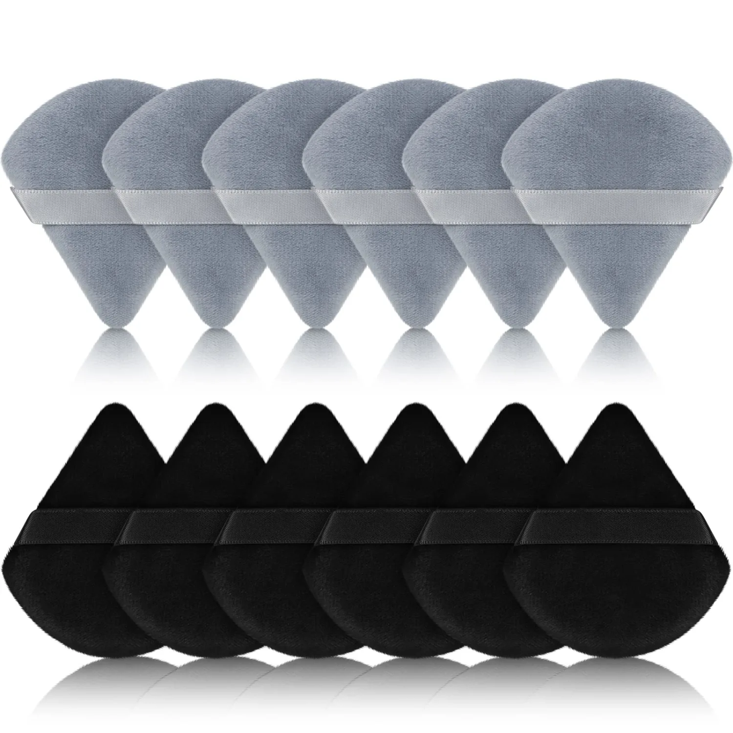 Maitys 12 Pcs Powder Puff Triangle for Face Makeup Cosmetic Loose Powder Puff Velour Soft Body Washable Reusable Foundation Sponge Wet Dry Makeup Tool for Women(Small,Black, Gray)