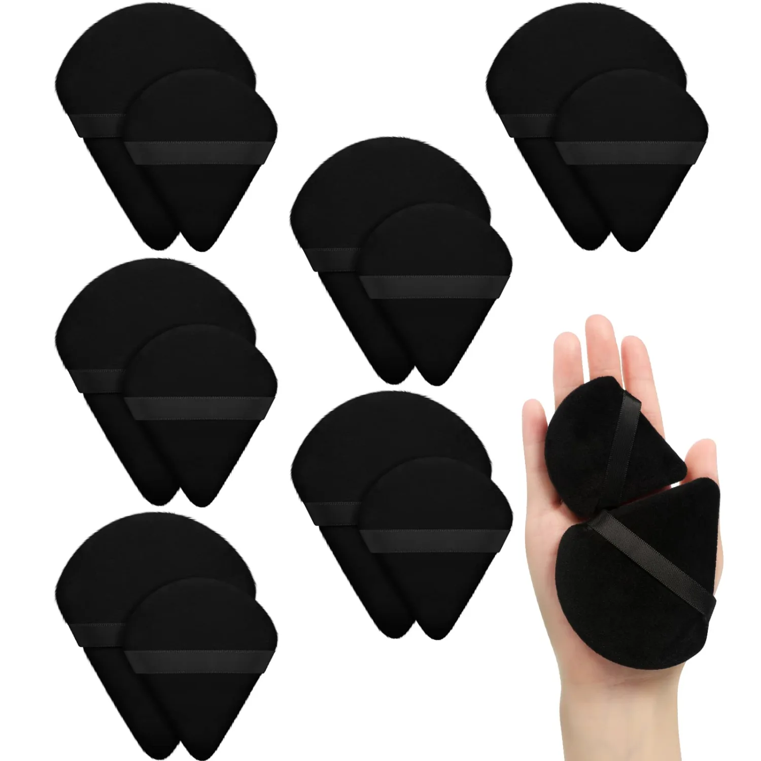 Maitys 12 Pcs Powder Puff Triangle for Face Makeup Cosmetic Loose Powder Puff Velour Soft Body Washable Reusable Foundation Sponge Wet Dry Makeup Tool for Women(Large, Small,Black)