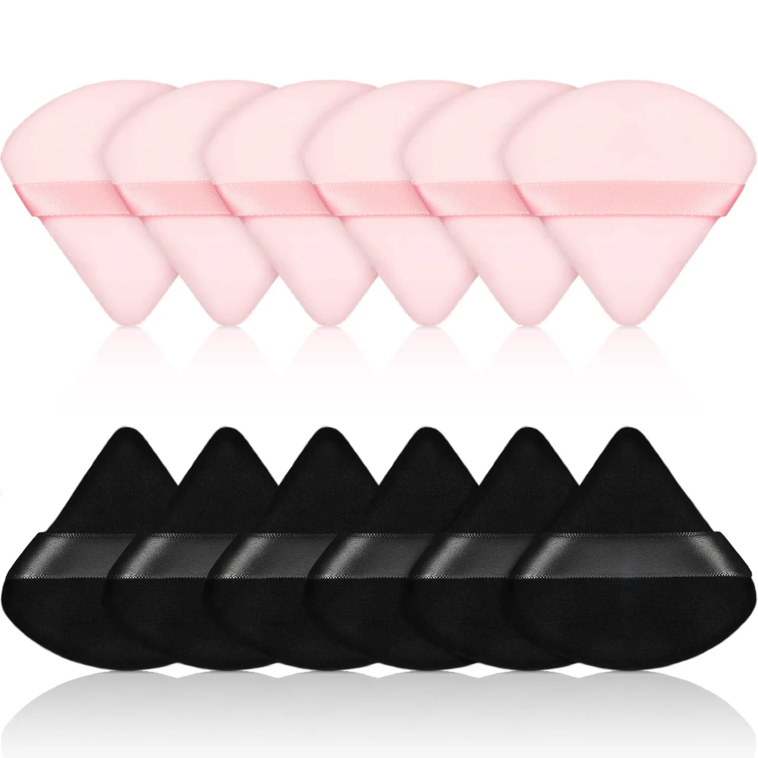 Maitys 12 Pcs Powder Puff Triangle for Face Makeup Cosmetic Loose Powder Puff Velour Soft Body Washable Reusable Foundation Sponge Wet Dry Makeup Tool for Women(Small,Black, Pink)