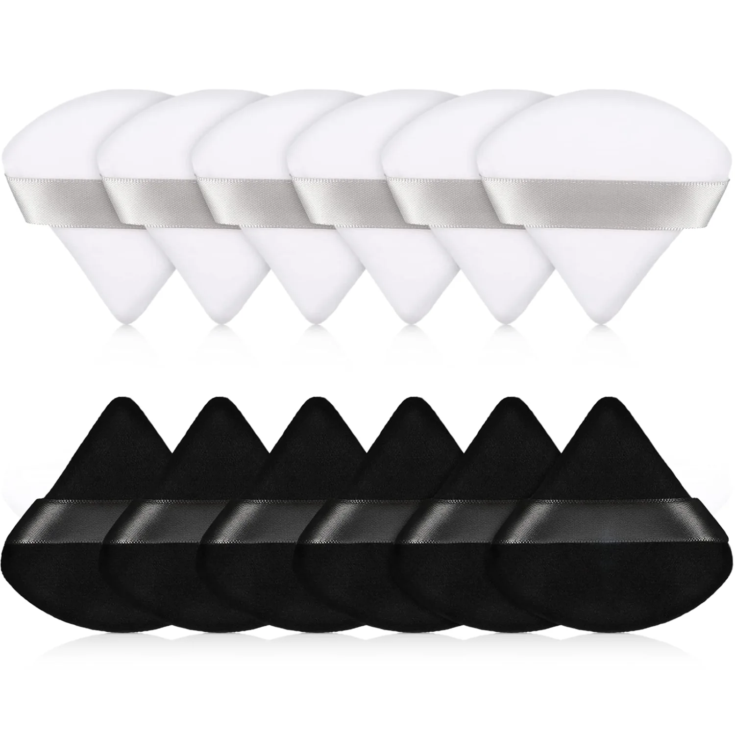 Maitys 12 Pieces Powder Puff Triangle Face Makeup Cosmetic for Loose Powder Soft Body Washable Reusable Foundation Sponge Mineral Wet Dry Makeup Tool(Black, White, Small)