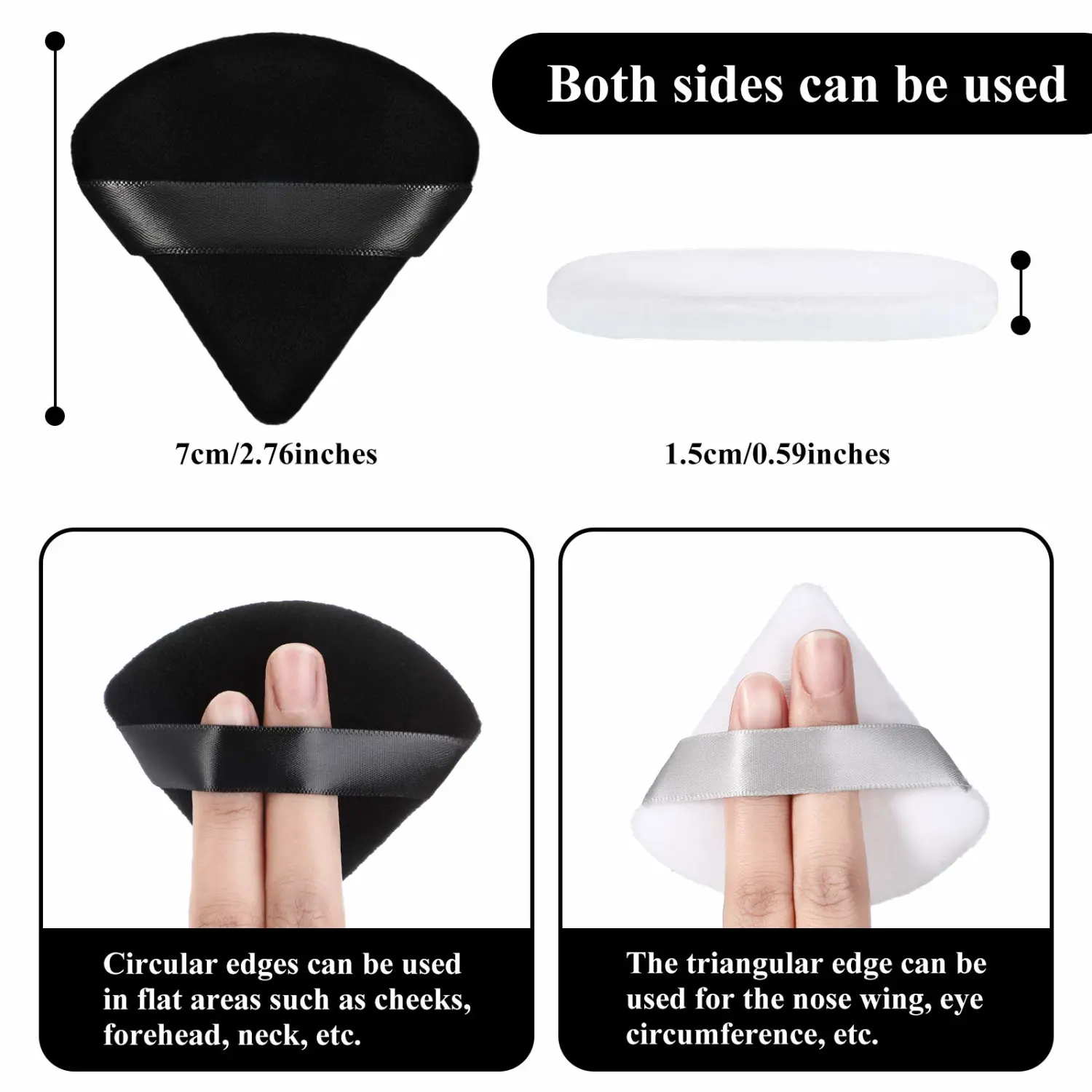 Maitys 12 Pieces Powder Puff Triangle Face Makeup Cosmetic for Loose Powder Soft Body Washable Reusable Foundation Sponge Mineral Wet Dry Makeup Tool(Black, White, Small)