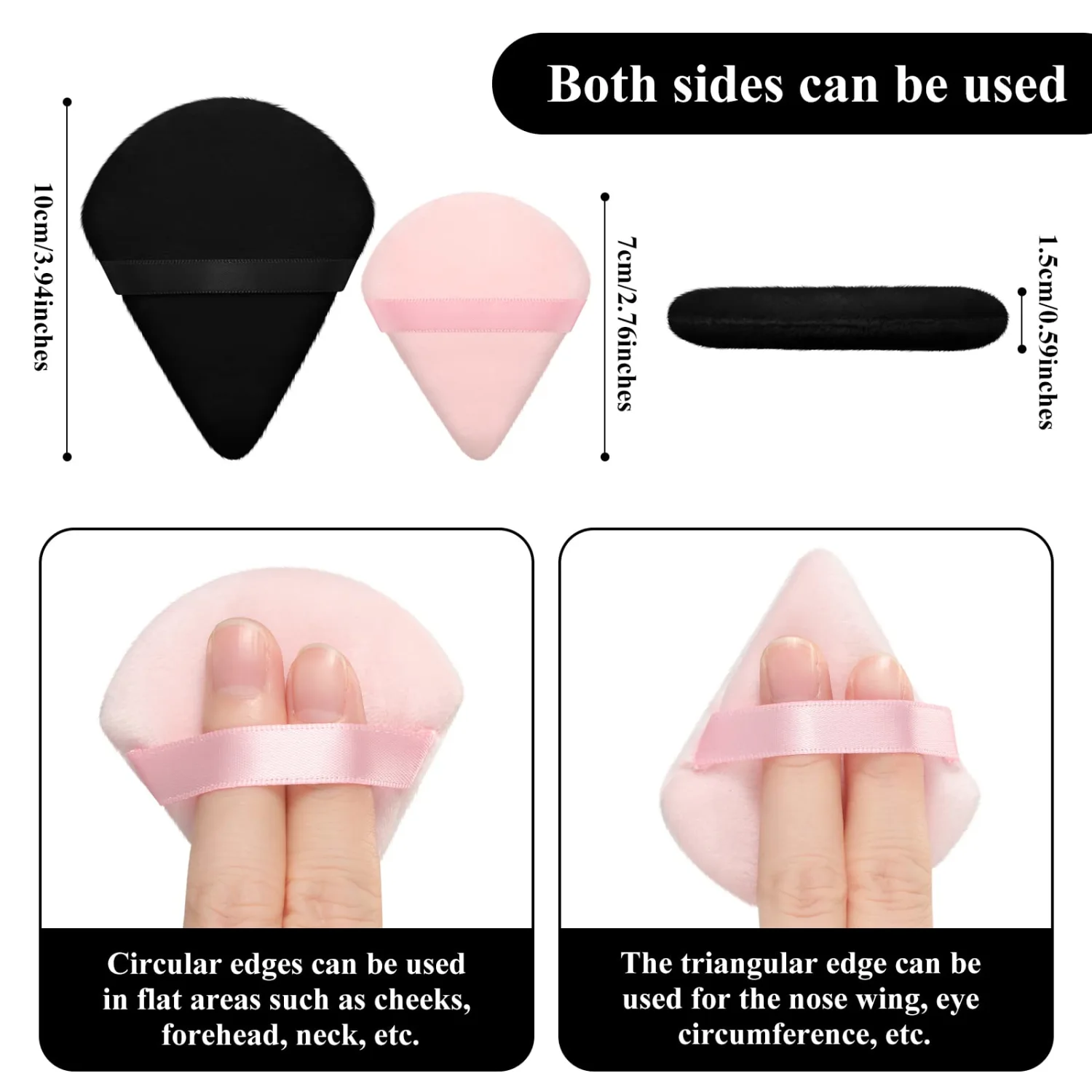 Maitys 12 Pcs Powder Puff Triangle for Face Makeup Cosmetic Loose Powder Puff Velour Soft Body Washable Reusable Foundation Sponge Wet Dry Makeup Tool for Women(Large, Small,Black, Pink)