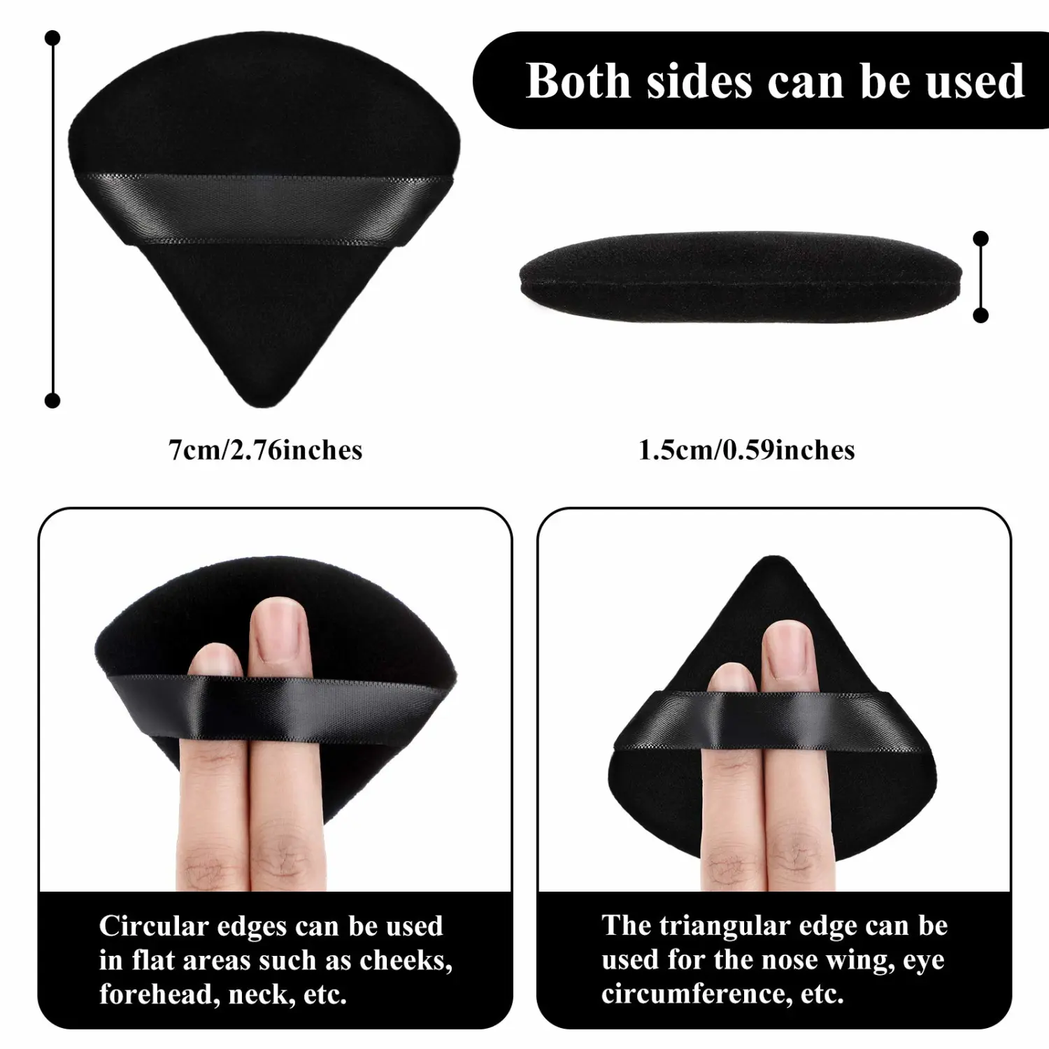 Maitys 12 Pcs Powder Puff Triangle for Face Makeup Cosmetic Loose Powder Puff Velour Soft Body Washable Reusable Foundation Sponge Wet Dry Makeup Tool for Women(Small,Black)