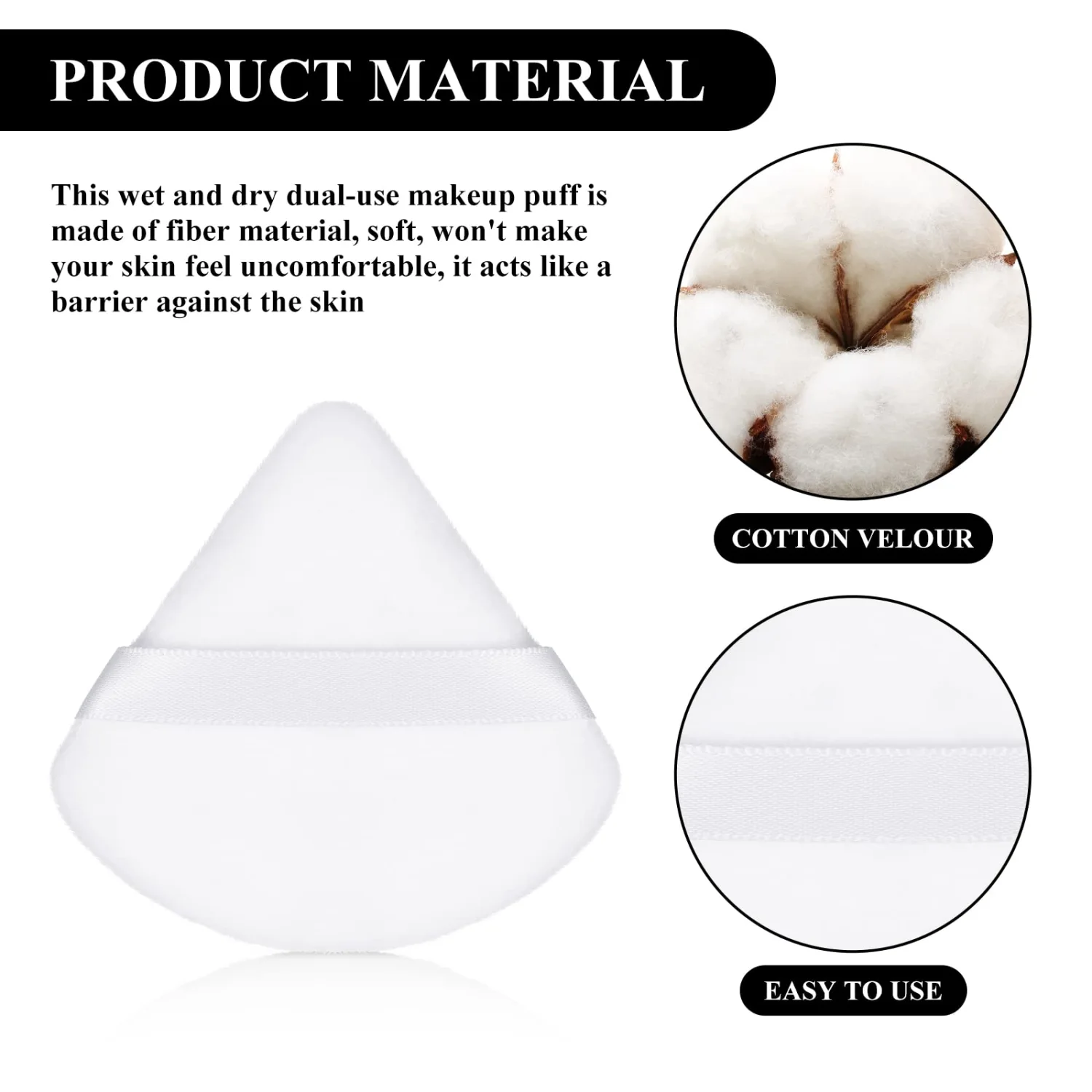 Maitys 12 Pcs Powder Puff Triangle for Face Makeup Cosmetic Loose Powder Puff Velour Soft Body Washable Reusable Foundation Sponge Wet Dry Makeup Tool for Women(Small,Black, White, Blue)