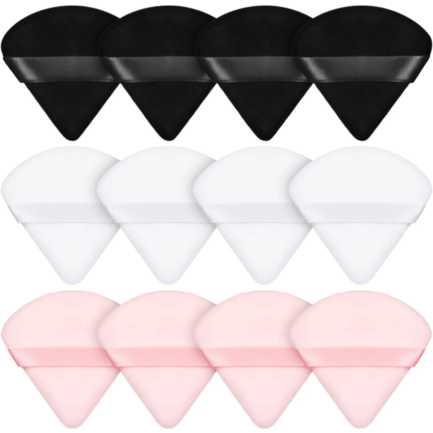Maitys 12 Pcs Powder Puff Triangle for Face Makeup Cosmetic Loose Powder Puff Velour Soft Body Washable Reusable Foundation Sponge Wet Dry Makeup Tool for Women(Small,Black, White, Pink)