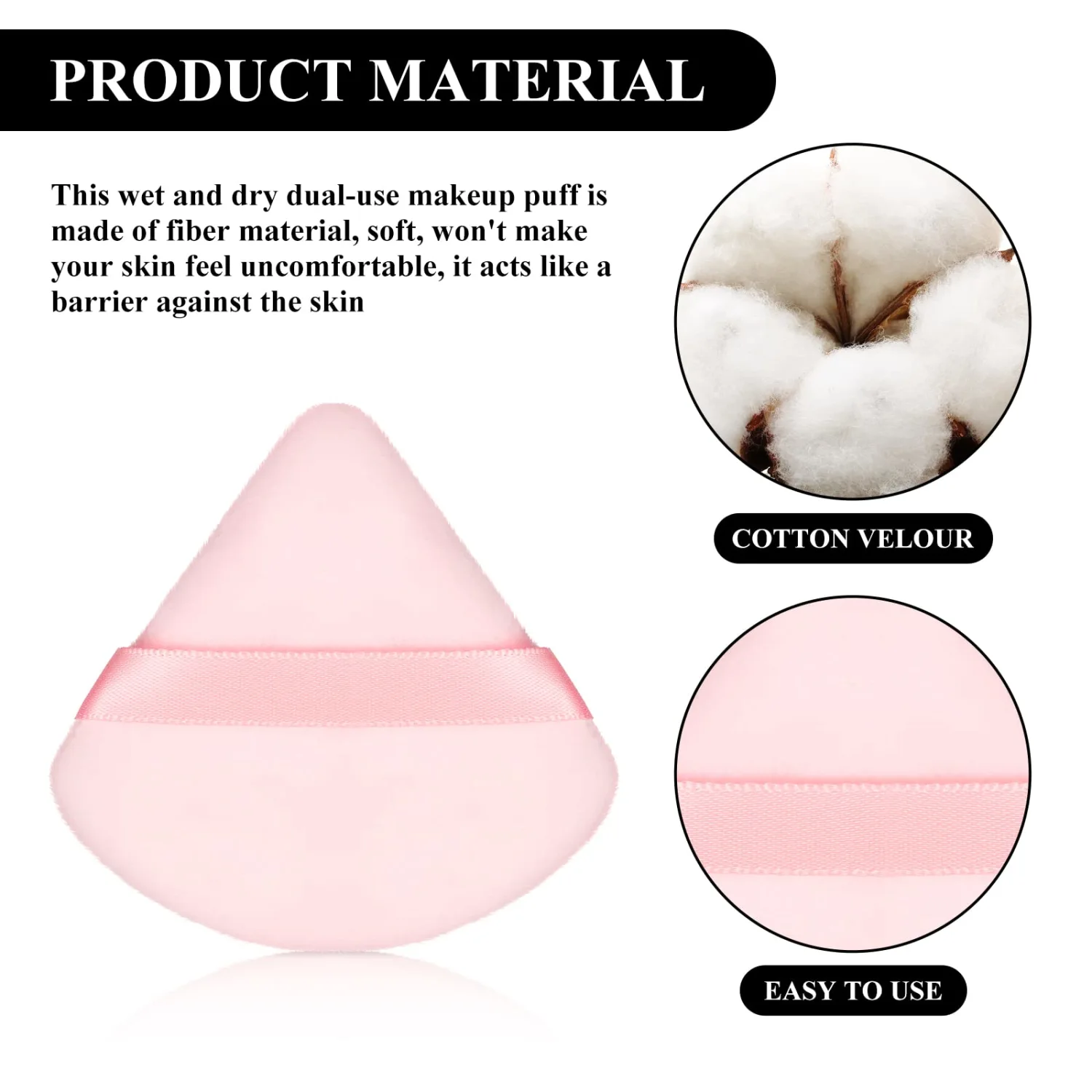 Maitys 12 Pcs Powder Puff Triangle for Face Makeup Cosmetic Loose Powder Puff Velour Soft Body Washable Reusable Foundation Sponge Wet Dry Makeup Tool for Women(Small,Black, White, Pink)