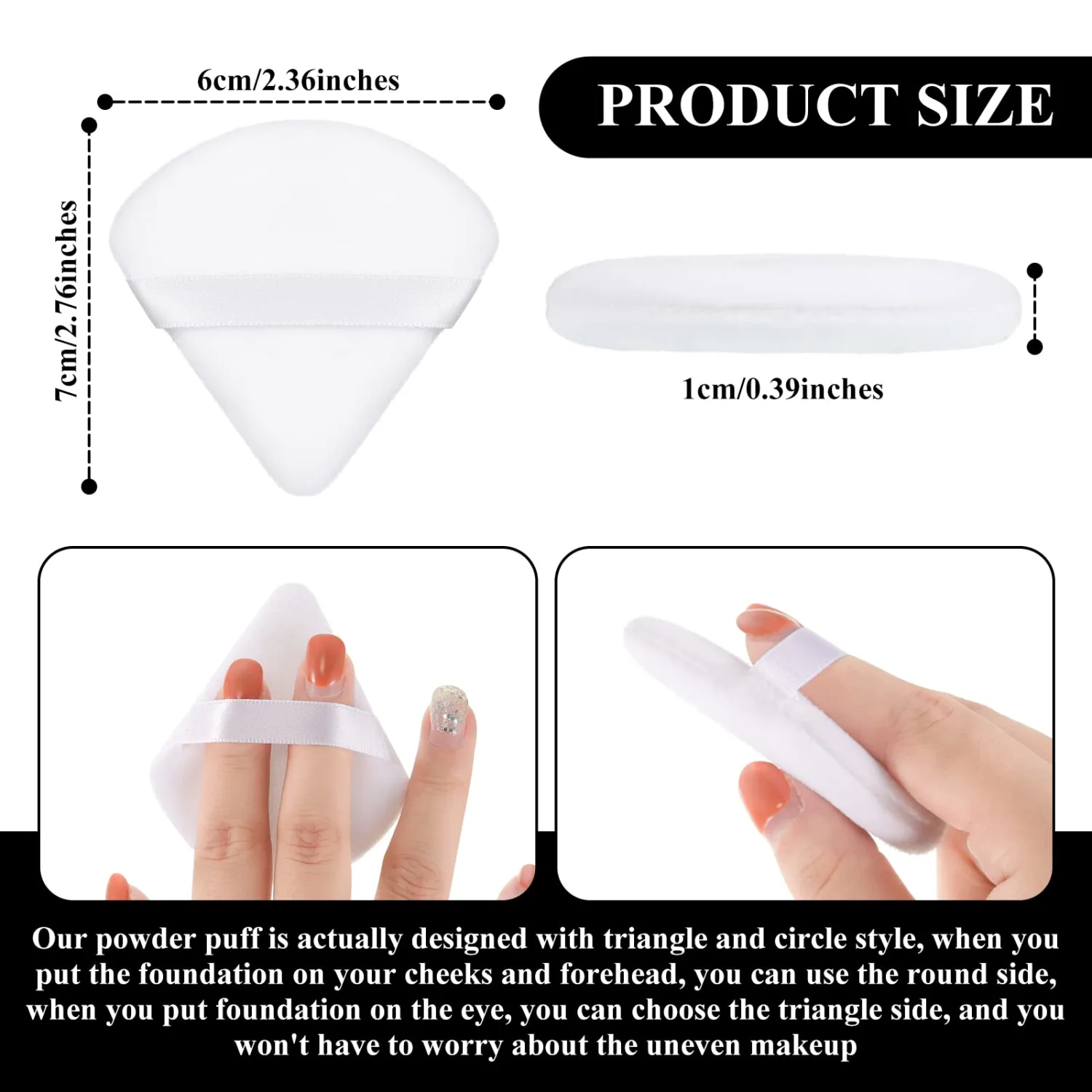 Maitys 12 Pcs Powder Puff Triangle for Face Makeup Cosmetic Loose Powder Puff Velour Soft Body Washable Reusable Foundation Sponge Wet Dry Makeup Tool for Women(Small,Black, White, Pink)