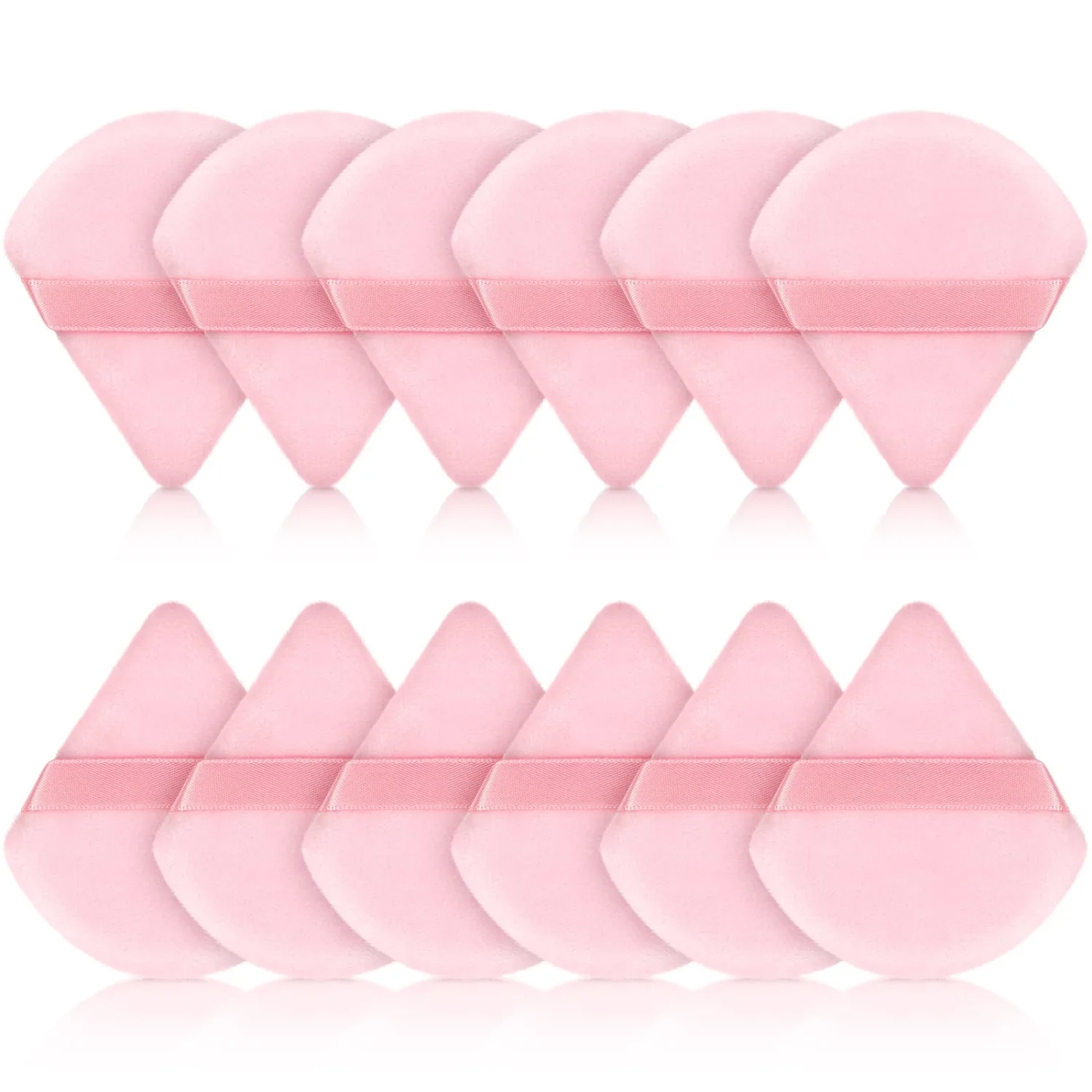 Maitys 12 Pcs Powder Puff Triangle for Face Makeup Cosmetic Loose Powder Puff Velour Soft Body Washable Reusable Foundation Sponge Wet Dry Makeup Tool for Women(Small,Pink)
