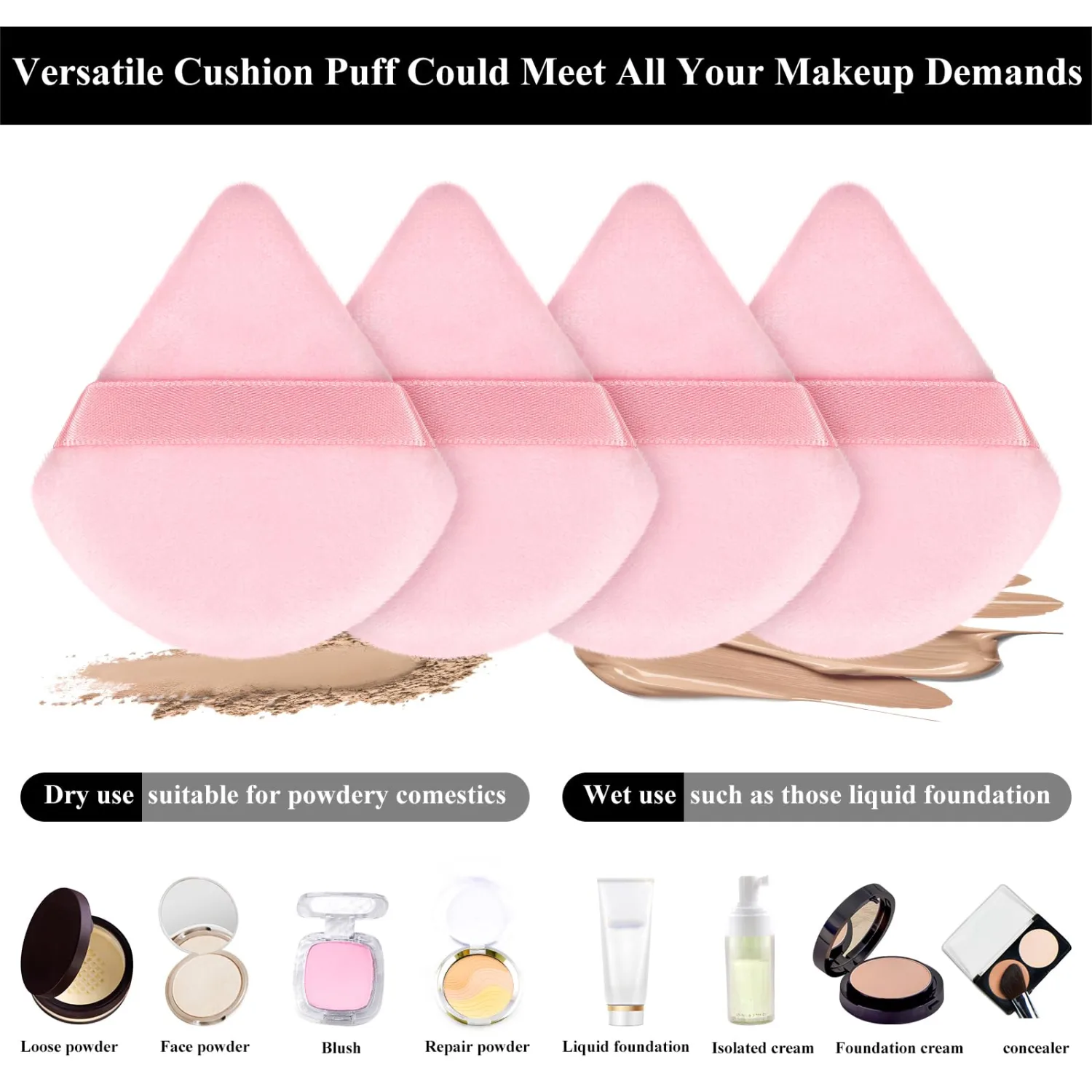 Maitys 12 Pcs Powder Puff Triangle for Face Makeup Cosmetic Loose Powder Puff Velour Soft Body Washable Reusable Foundation Sponge Wet Dry Makeup Tool for Women(Small,Pink)