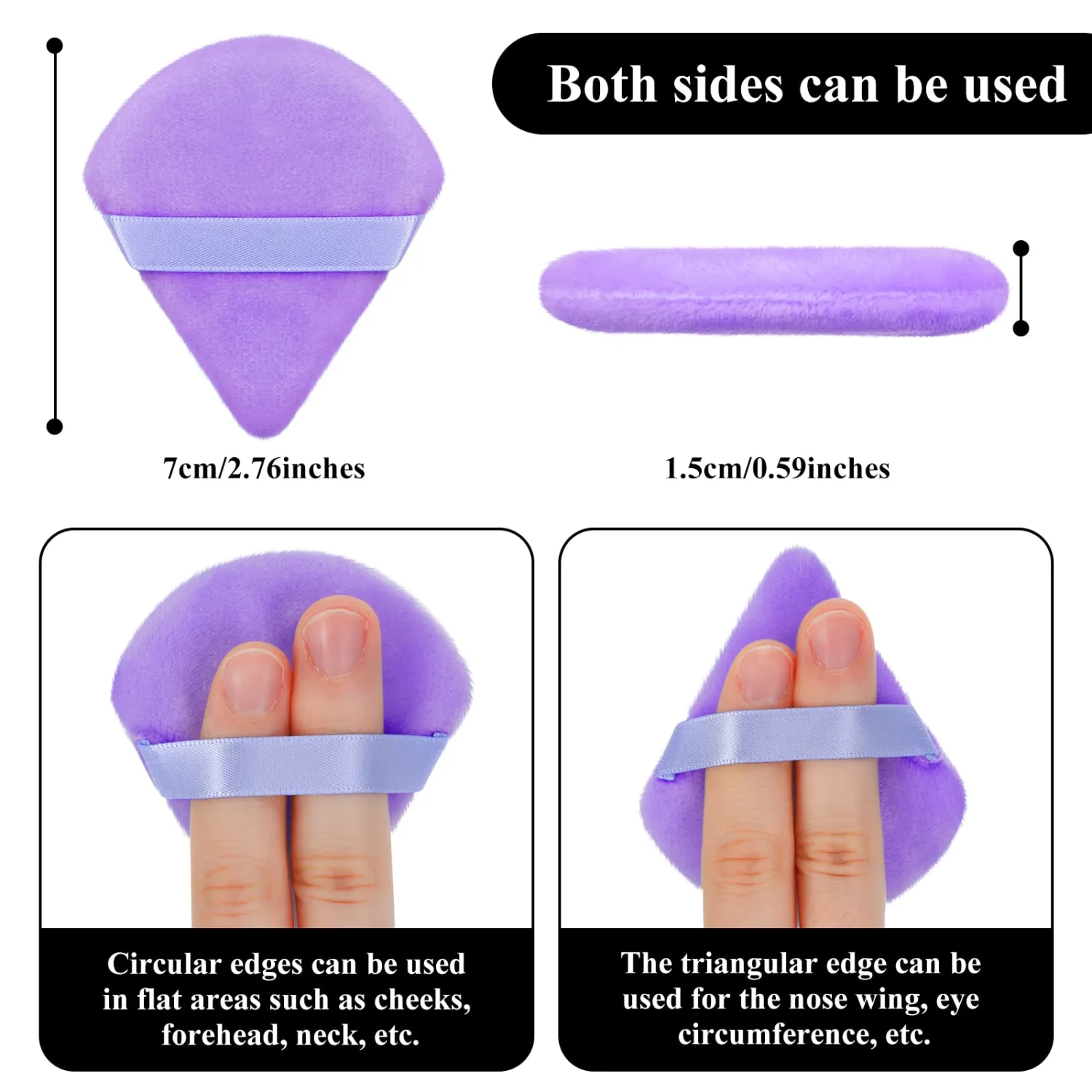 Maitys 12 Pcs Powder Puff Triangle for Face Makeup Cosmetic Loose Powder Puff Velour Soft Body Washable Reusable Foundation Sponge Wet Dry Makeup Tool for Women(Small,Purple)