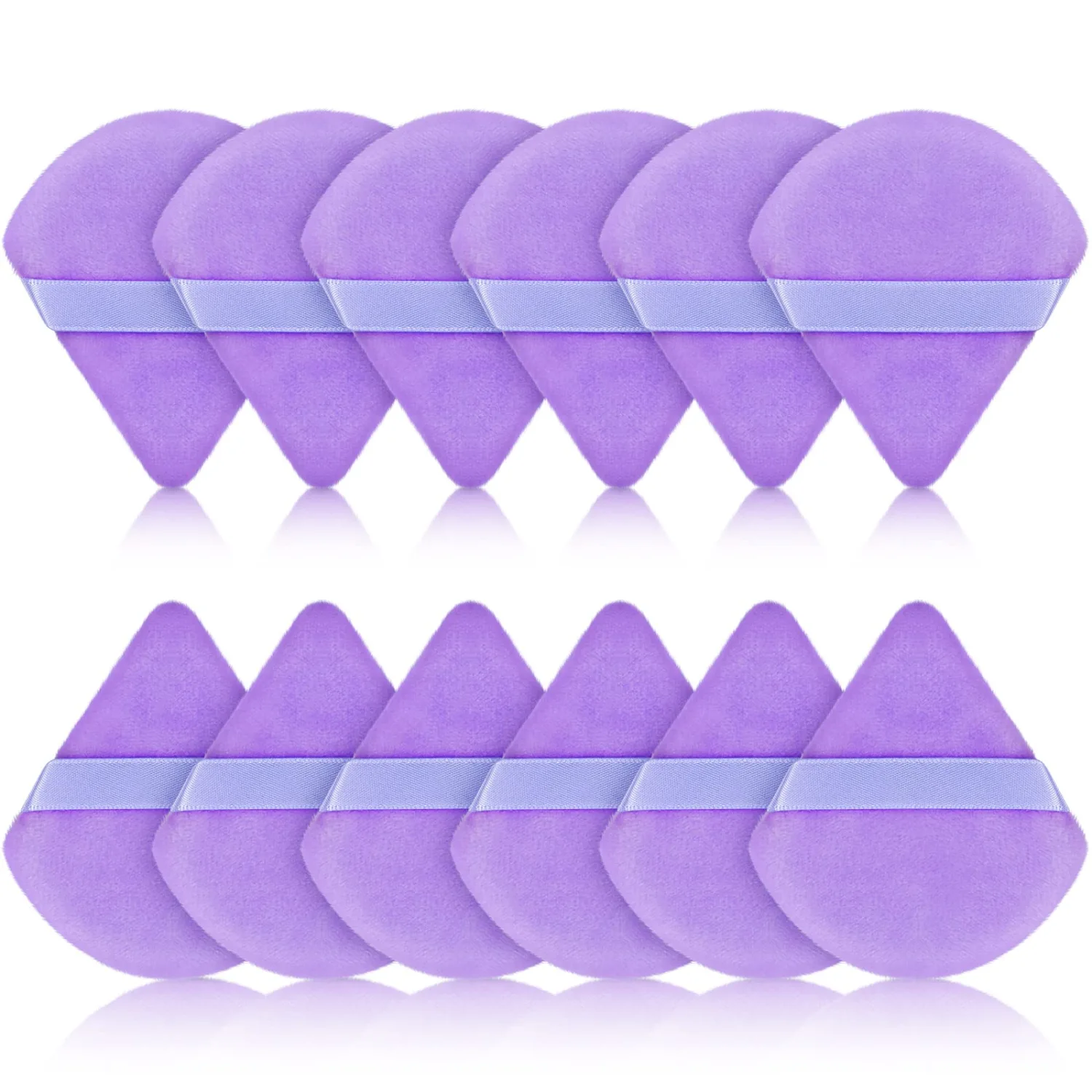Maitys 12 Pcs Powder Puff Triangle for Face Makeup Cosmetic Loose Powder Puff Velour Soft Body Washable Reusable Foundation Sponge Wet Dry Makeup Tool for Women(Small,Purple)