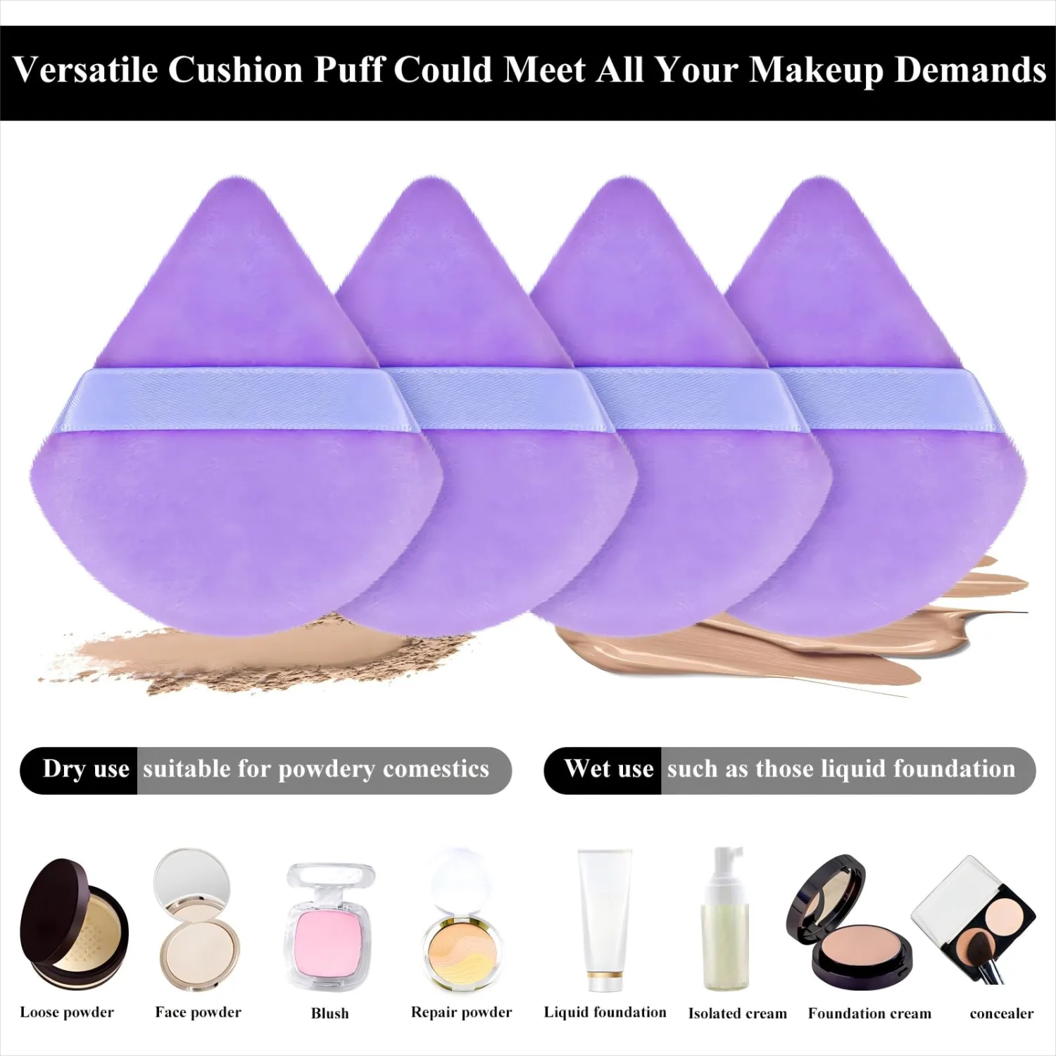 Maitys 12 Pcs Powder Puff Triangle for Face Makeup Cosmetic Loose Powder Puff Velour Soft Body Washable Reusable Foundation Sponge Wet Dry Makeup Tool for Women(Small,Purple)
