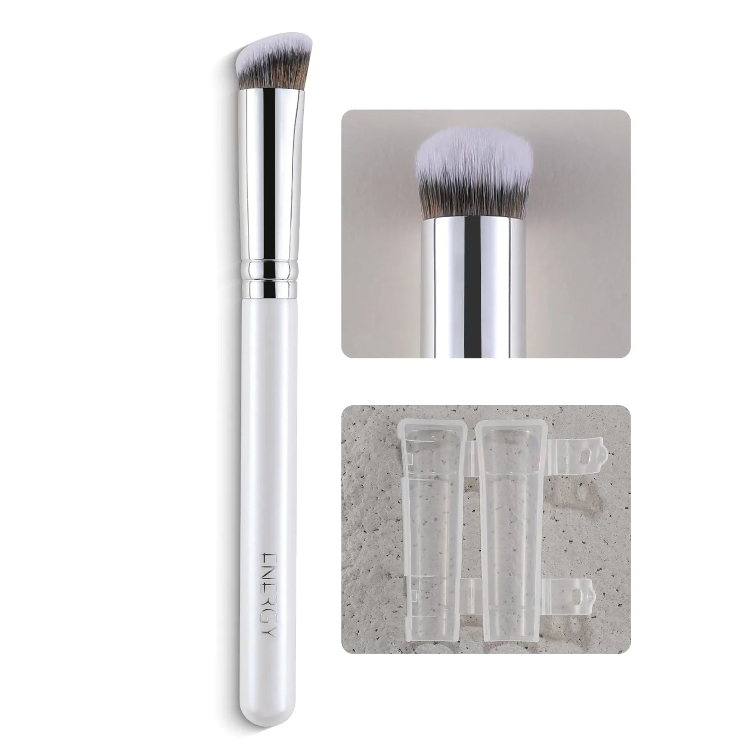ENERGY Concealer Brush,Professional Under Eye Makeup Small Founation Angled Precision Face Blending Brush with Liquid Cream Powder for Dark Circles,Nose Contour,Eyeshadow Applicator White