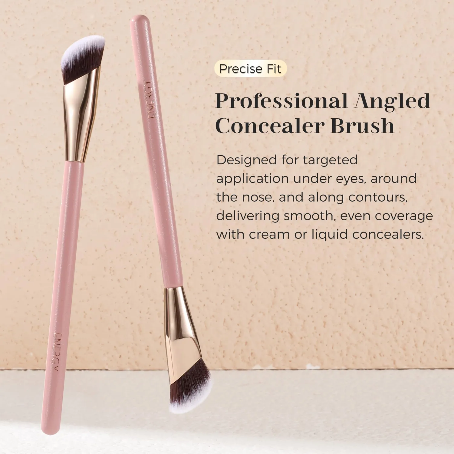 ENERGY Concealer Brush Under Eye, Small Angled Makeup Kabuki Precision Face Blending Brush - Liquid Cream Foundation Concealer for Dark Circles, Eyeshadow,Make Up Nose Contour Applicator Vegan (Pink)