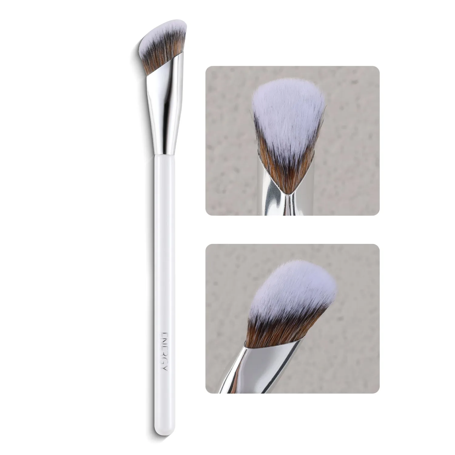 ENERGY Concealer Brush, Under Eye Makeup Small Angled Kabuki Precision Face Blending Brush-Liquid Cream Foundation Concealer for Dark Circles, Make Up Nose Contour Applicator Vegan with Cover (White)